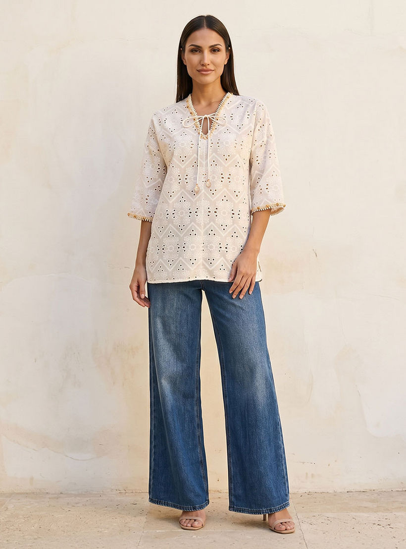 Splash Iconic Relaxed Fit Cotton Top Tassle Tie-Ups-women-clothing-shirtsandblouses-blouses-image-5