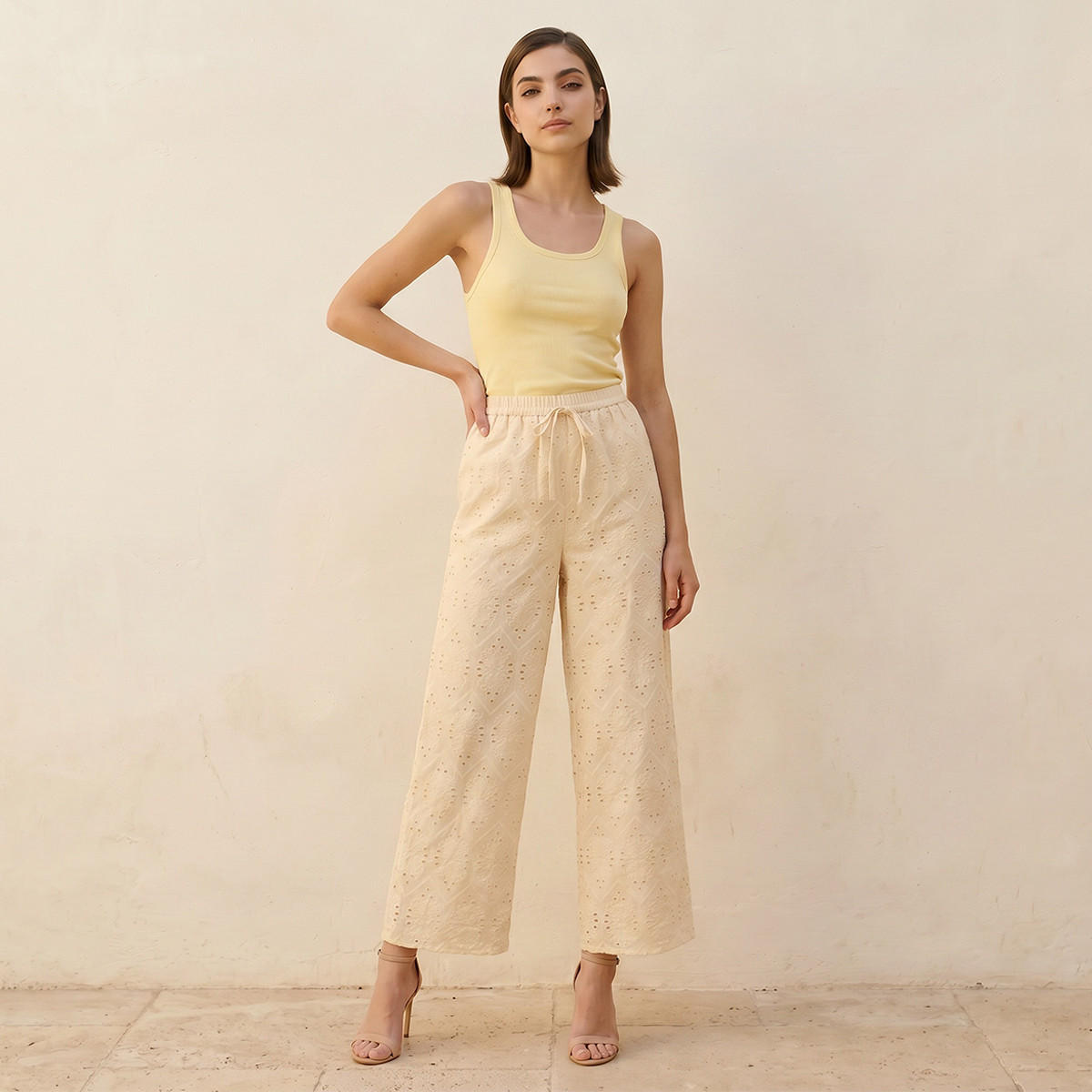 Iconic Elasticated Waist Embroidered Cotton Wide Leg Pants-women-clothing-bottoms-trousers-image-3