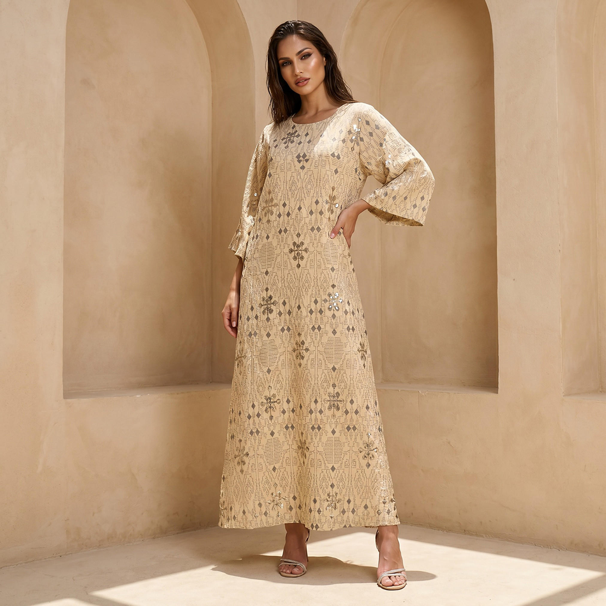 فستان ماكسي إيه لاين بتصميم مطرز من آيكونيك-women-clothing-dresses-image-1