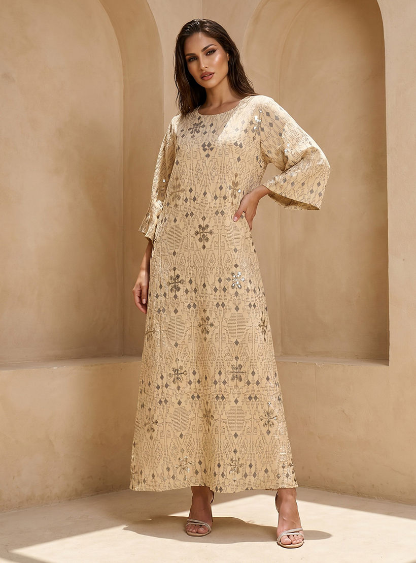 فستان ماكسي إيه لاين بتصميم مطرز من آيكونيك-women-clothing-dresses-image-1