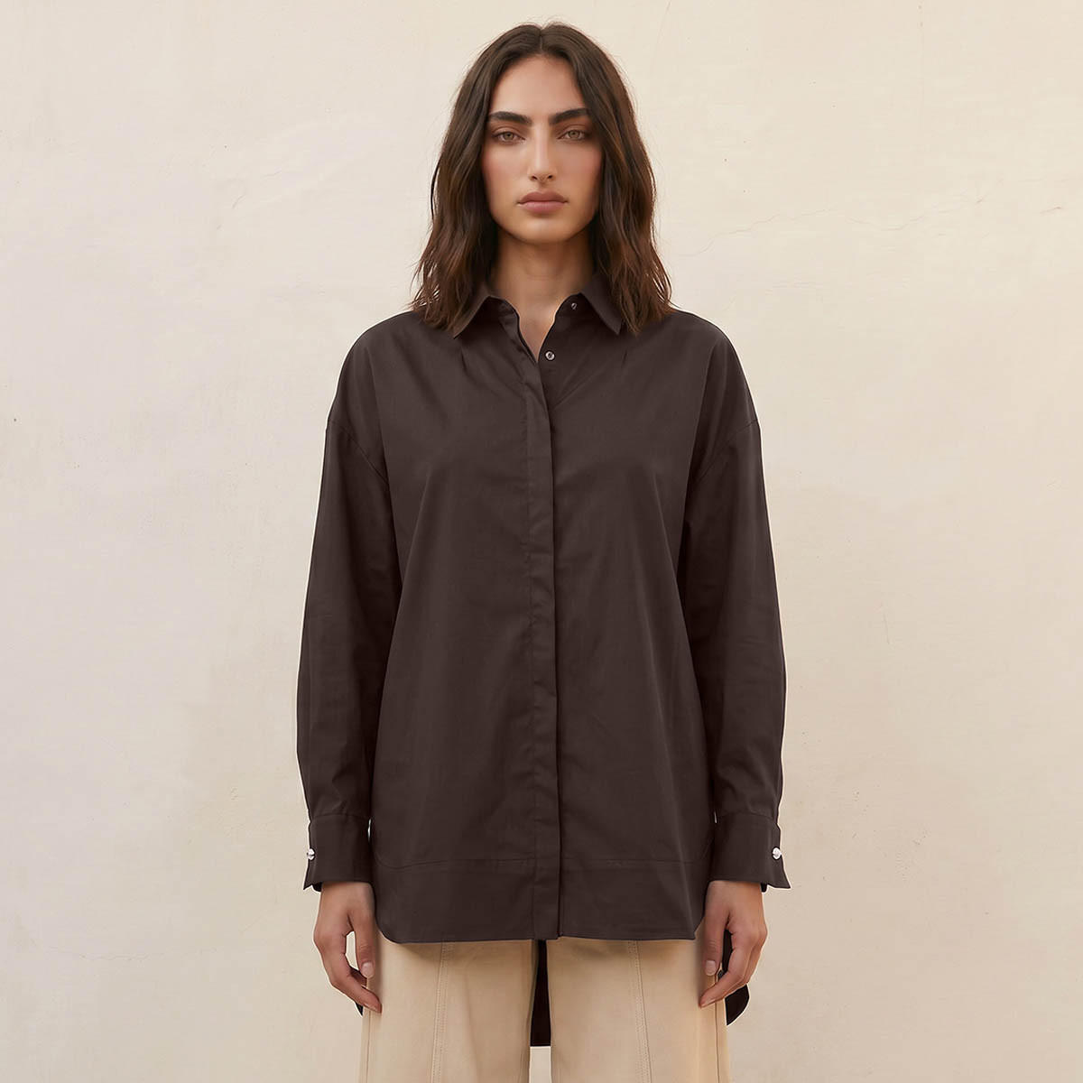 Iconic Poplin Relaxed Fit Shirt with High-Low Hem-women-clothing-shirtsandblouses-shirts-image-1