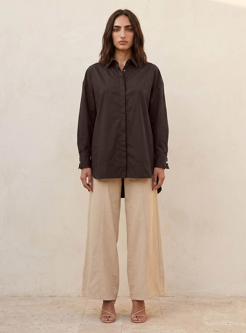 قميص بوبلين بقصة مريحة وطول غير متساوي من آيكونيك-women-clothing-shirtsandblouses-shirts-image-3