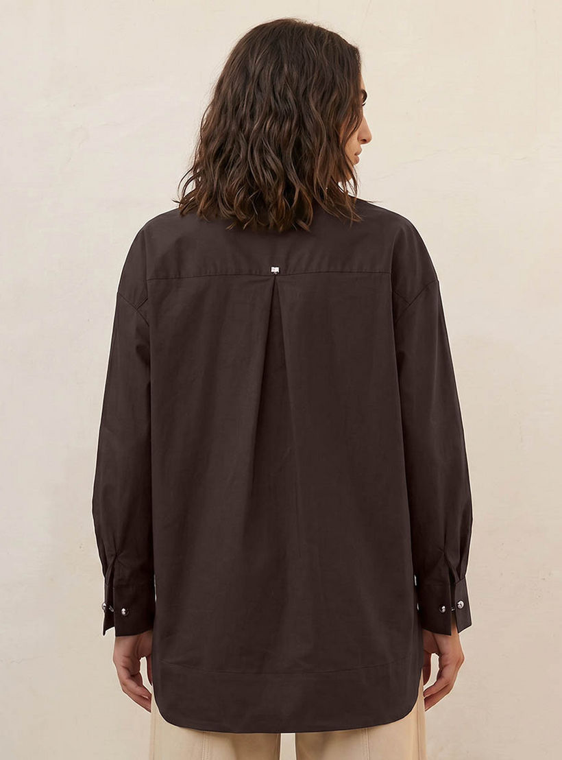 قميص بوبلين بقصة مريحة وطول غير متساوي من آيكونيك-women-clothing-shirtsandblouses-shirts-image-4