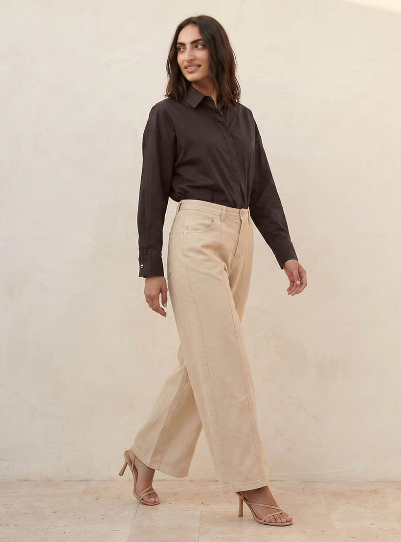 قميص بوبلين بقصة مريحة وطول غير متساوي من آيكونيك-women-clothing-shirtsandblouses-shirts-image-5