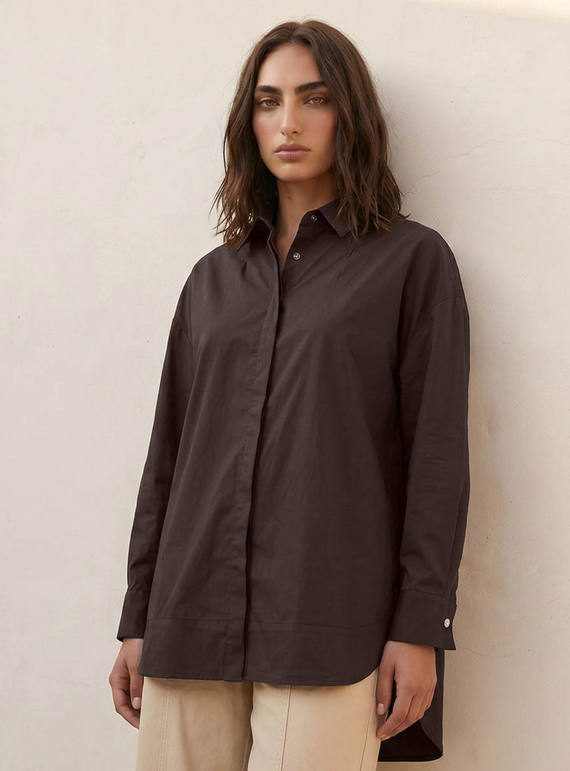 قميص بوبلين بقصة مريحة وطول غير متساوي من آيكونيك-women-clothing-shirtsandblouses-shirts-image-6