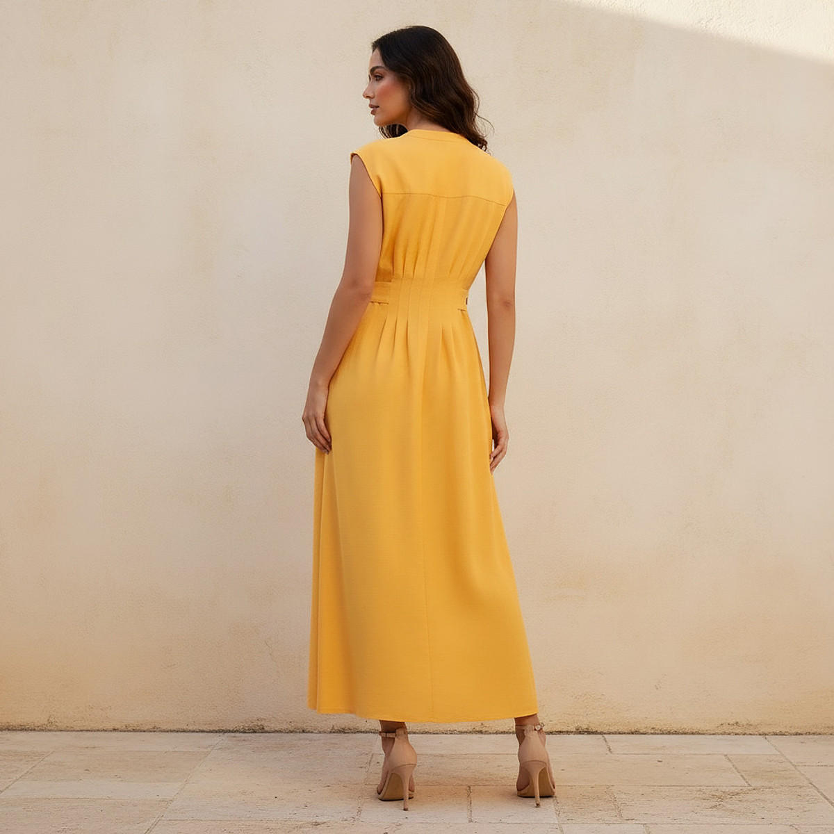 Iconic A-line Midi Dress with Button Flaps-women-clothing-dresses-image-3