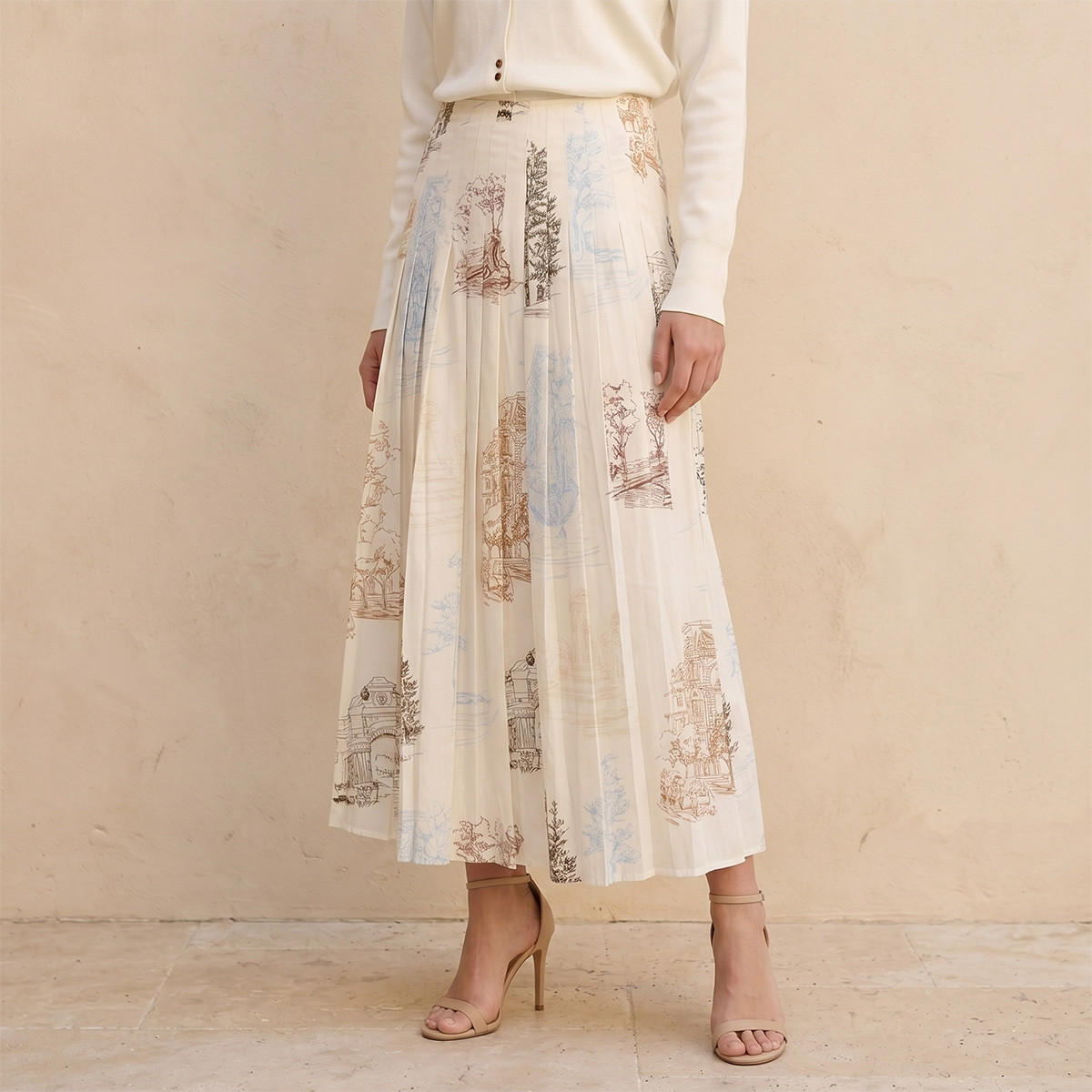 Splash Iconic Midi Pleated Skirt with City Landscape Print-women-clothing-skirts-image-1