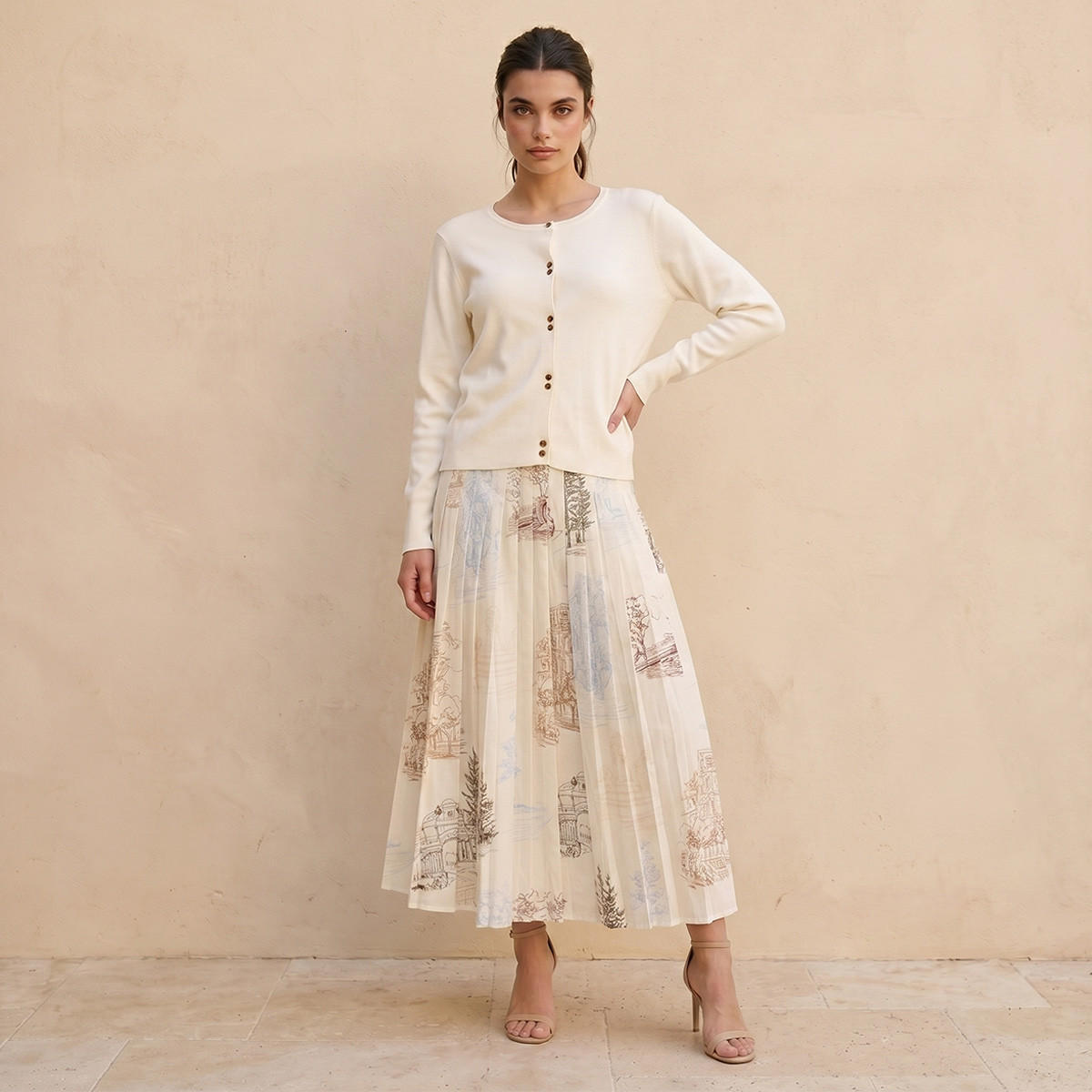 Splash Iconic Midi Pleated Skirt with City Landscape Print-women-clothing-skirts-image-3