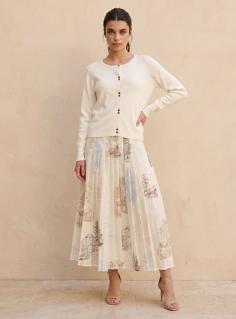 Splash Iconic Midi Pleated Skirt with City Landscape Print-women-clothing-skirts-image-3