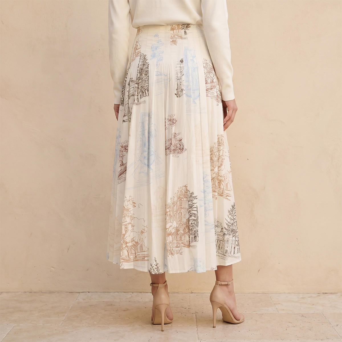 Splash Iconic Midi Pleated Skirt with City Landscape Print-women-clothing-skirts-image-4