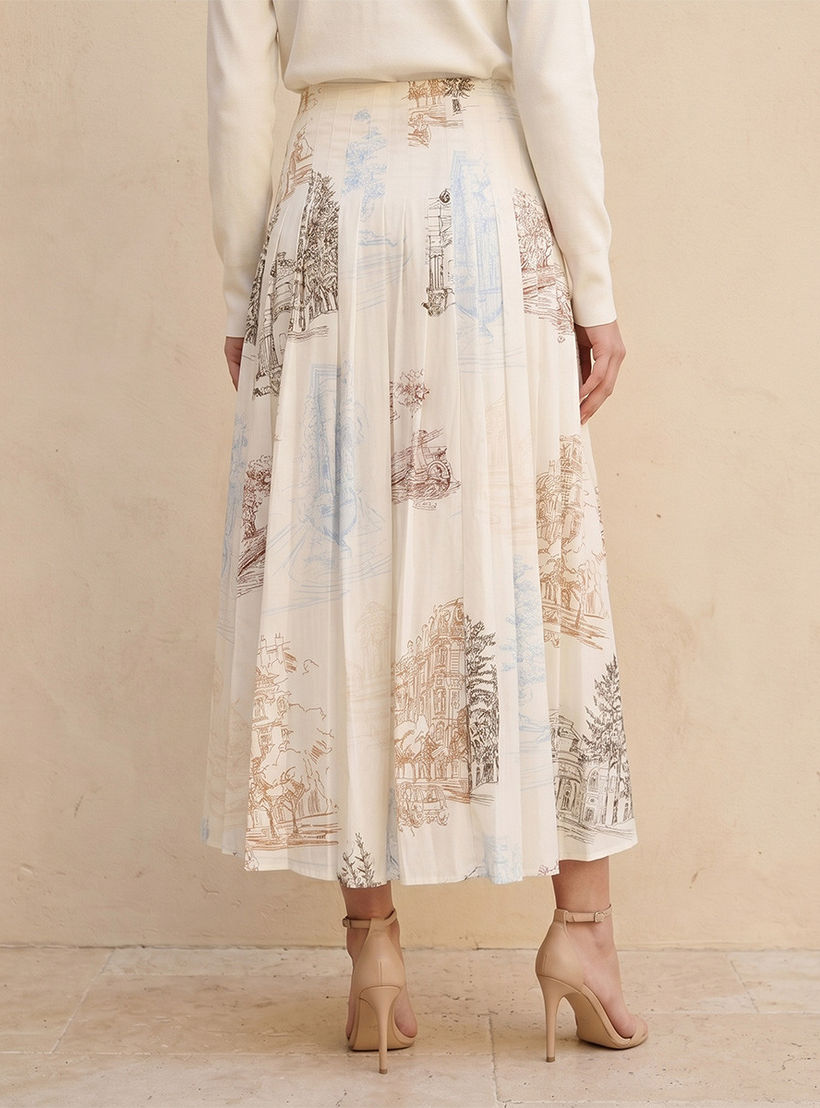 Splash Iconic Midi Pleated Skirt with City Landscape Print-women-clothing-skirts-image-4