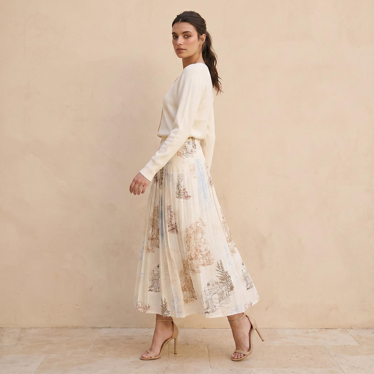 Splash Iconic Midi Pleated Skirt with City Landscape Print-women-clothing-skirts-image-5