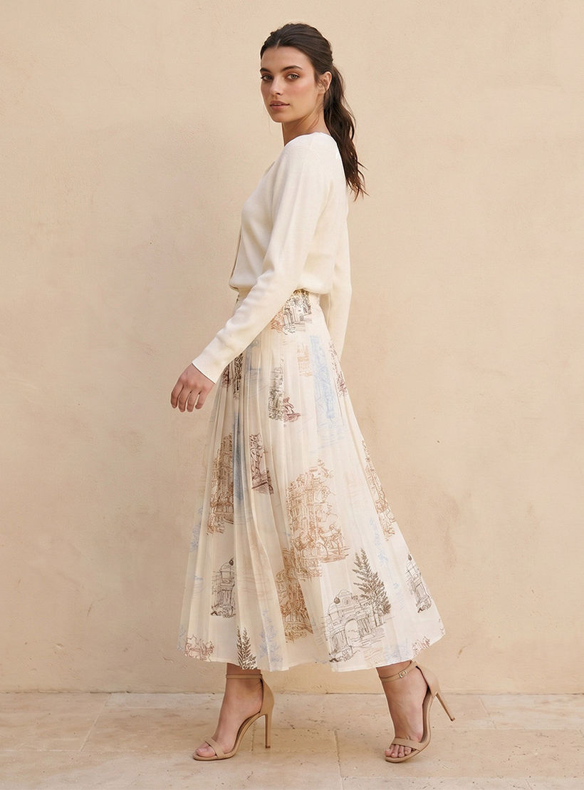 Splash Iconic Midi Pleated Skirt with City Landscape Print-women-clothing-skirts-image-5