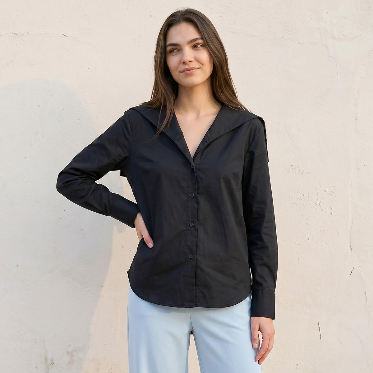 قميص قطن بياقة بحار من سبلاش أيكونيك-women-clothing-shirtsandblouses-shirts-image-1