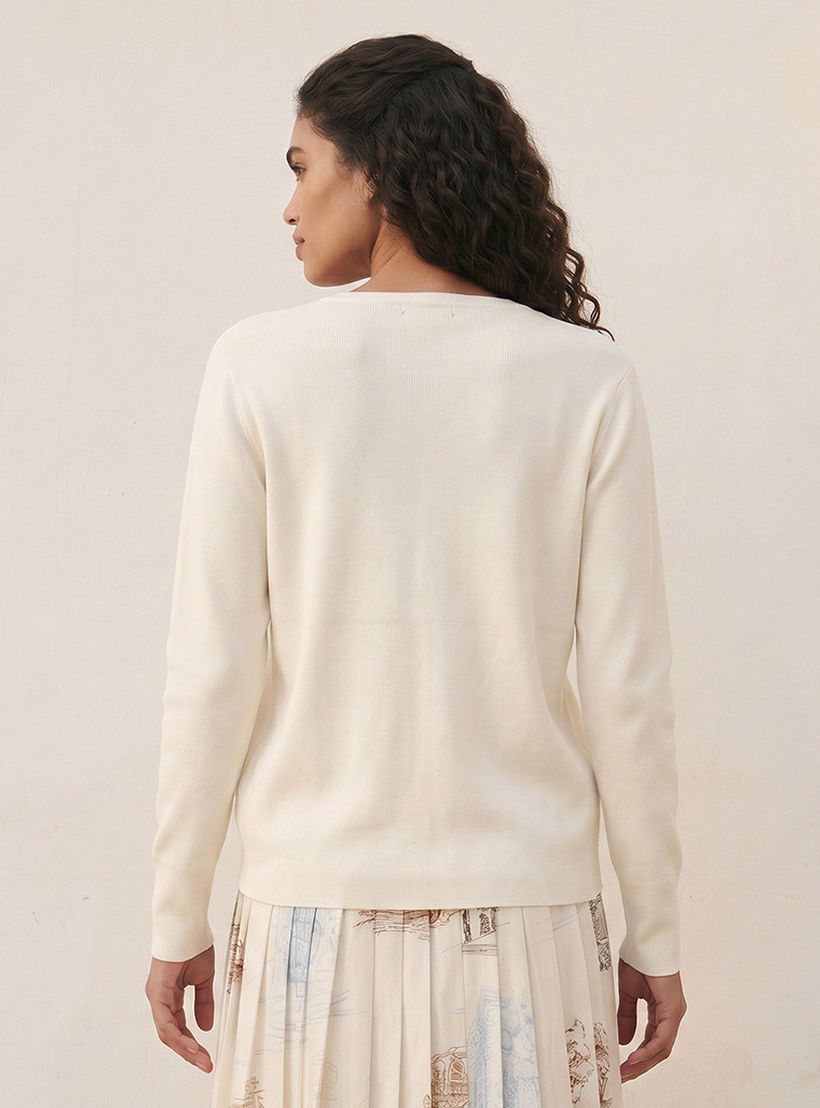 Splash Iconic Textured Round Neck Cardigan-women-winterwear-cardigansandjumpers-cardigans-image-4