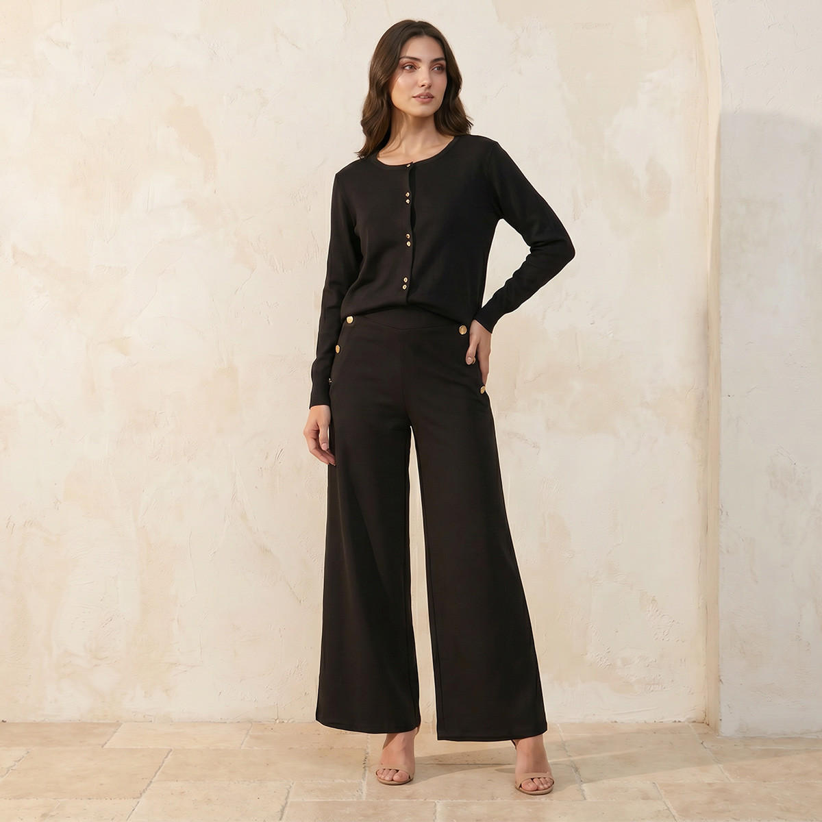 Splash Iconic Textured Round Neck Cardigan-women-winterwear-cardigansandjumpers-cardigans-image-3