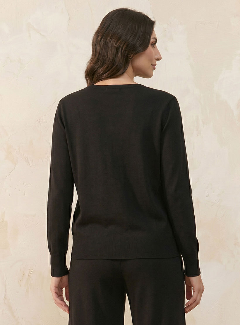 Splash Iconic Textured Round Neck Cardigan-women-winterwear-cardigansandjumpers-cardigans-image-4
