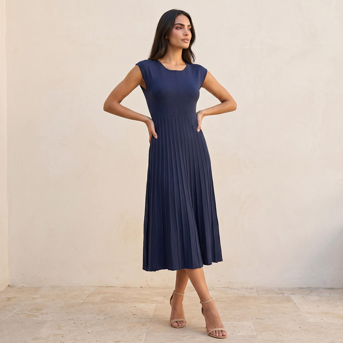 فستان ميدي إيه لاين بكسرات من سبلاش آيكونيك-women-clothing-dresses-image-1