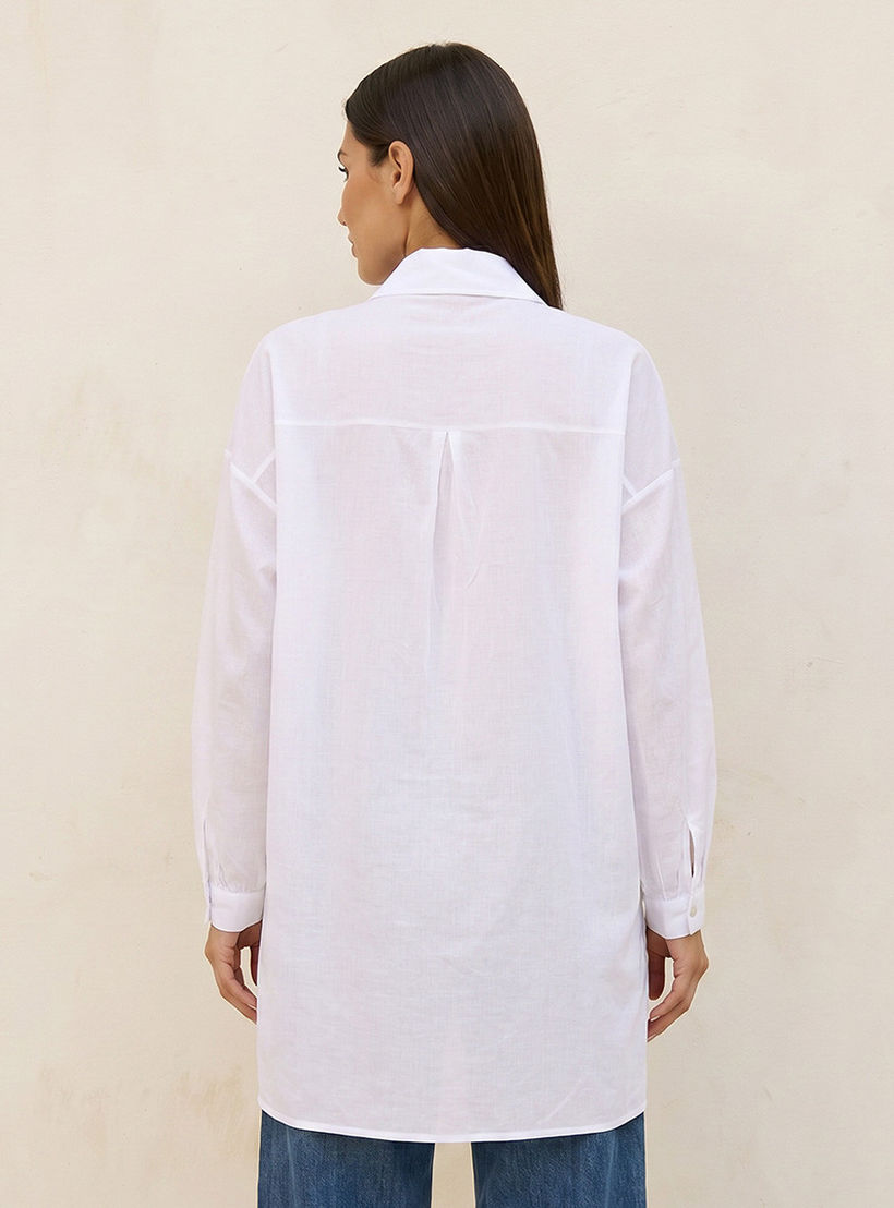Splash Iconic Embroidered Cotton Shirt High-Low Hem-women-clothing-shirtsandblouses-shirts-image-4