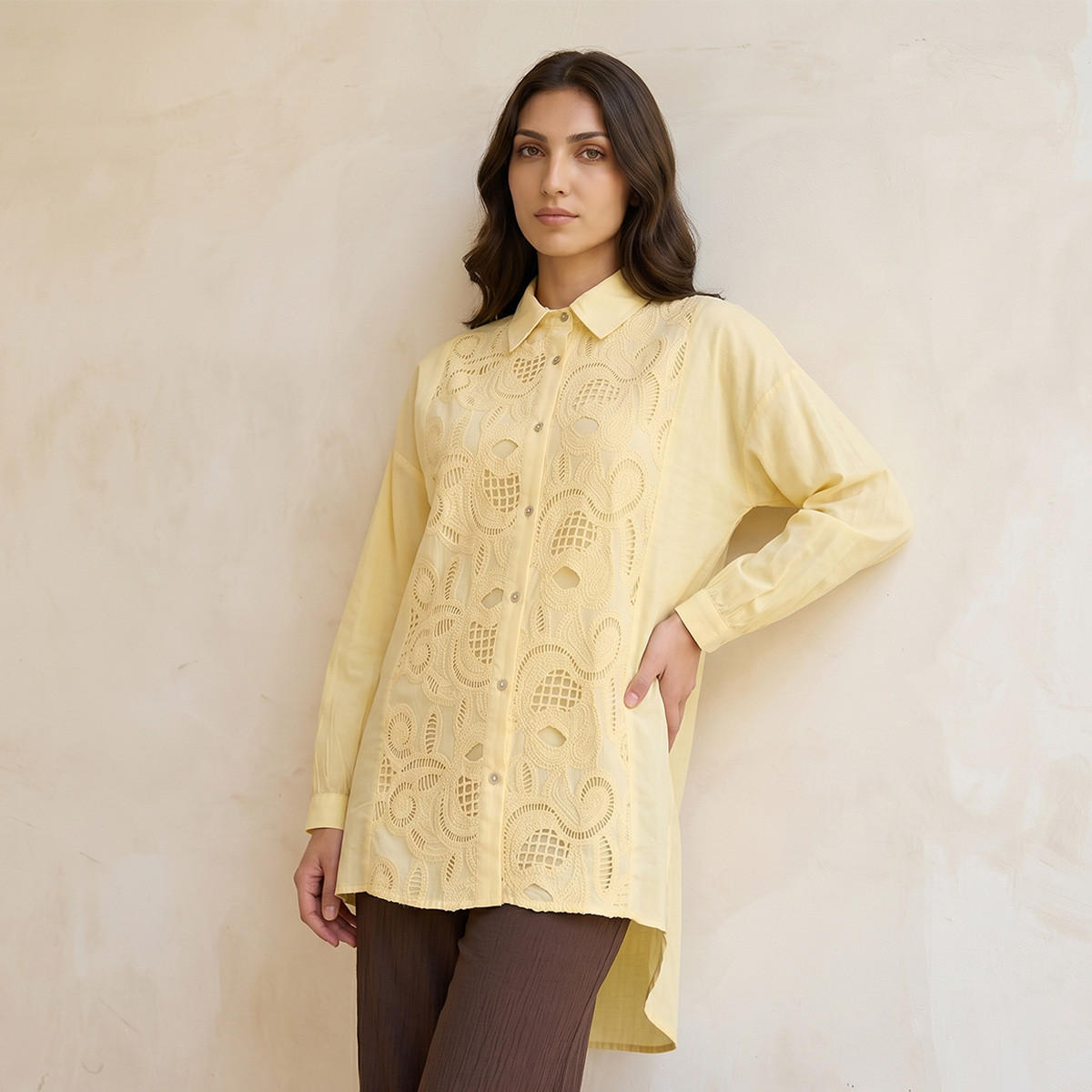 Splash Iconic Embroidered Cotton Shirt High-Low Hem-women-clothing-shirtsandblouses-shirts-image-1