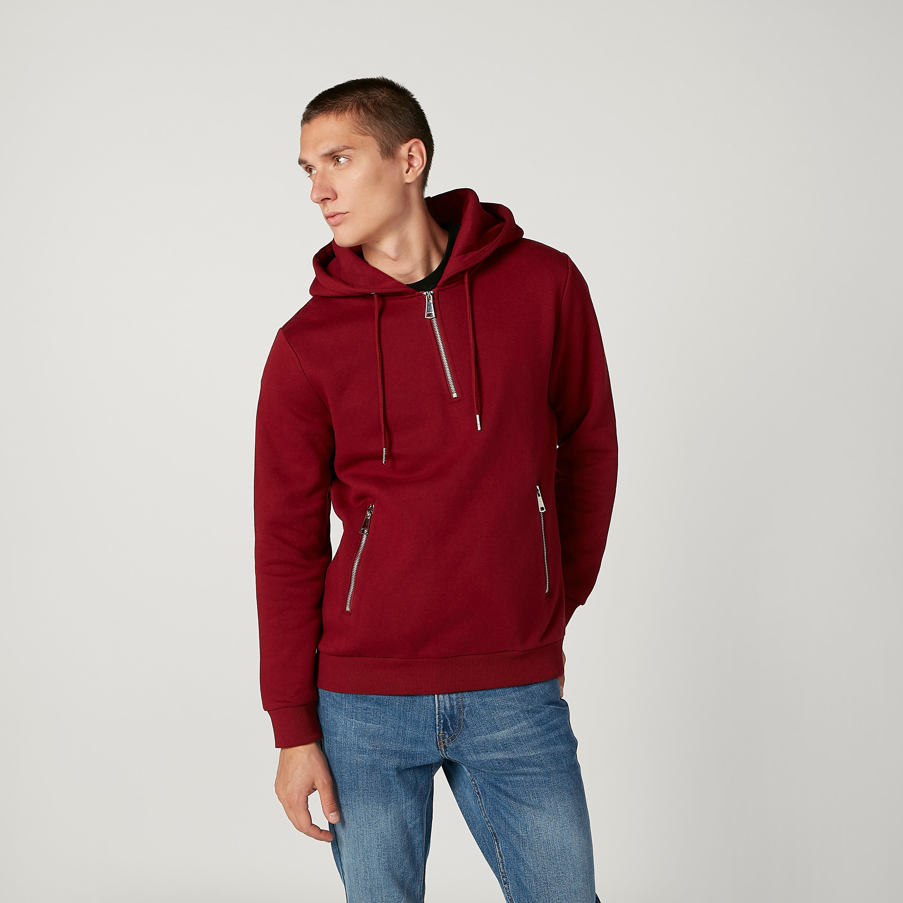 هودي سليم سادة بأكمام طويلة وجيوب من آيكونيك-men-winterwear-hoodiesandsweatshirts-image-1