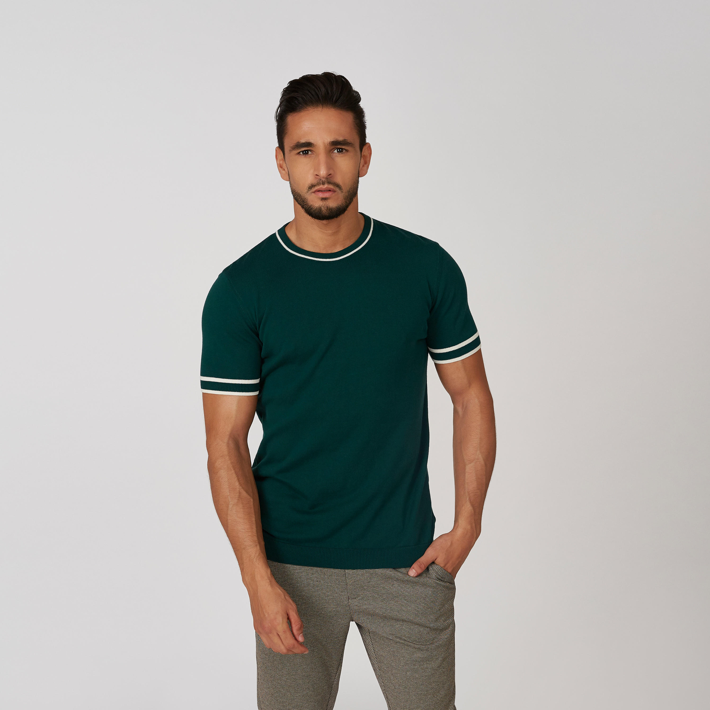 تي شيرت بملمس بارز وياقة مستديرة وأكمام قصيرة من آيكونيك-men-clothing-tshirtsandpolos-tshirts-image-5