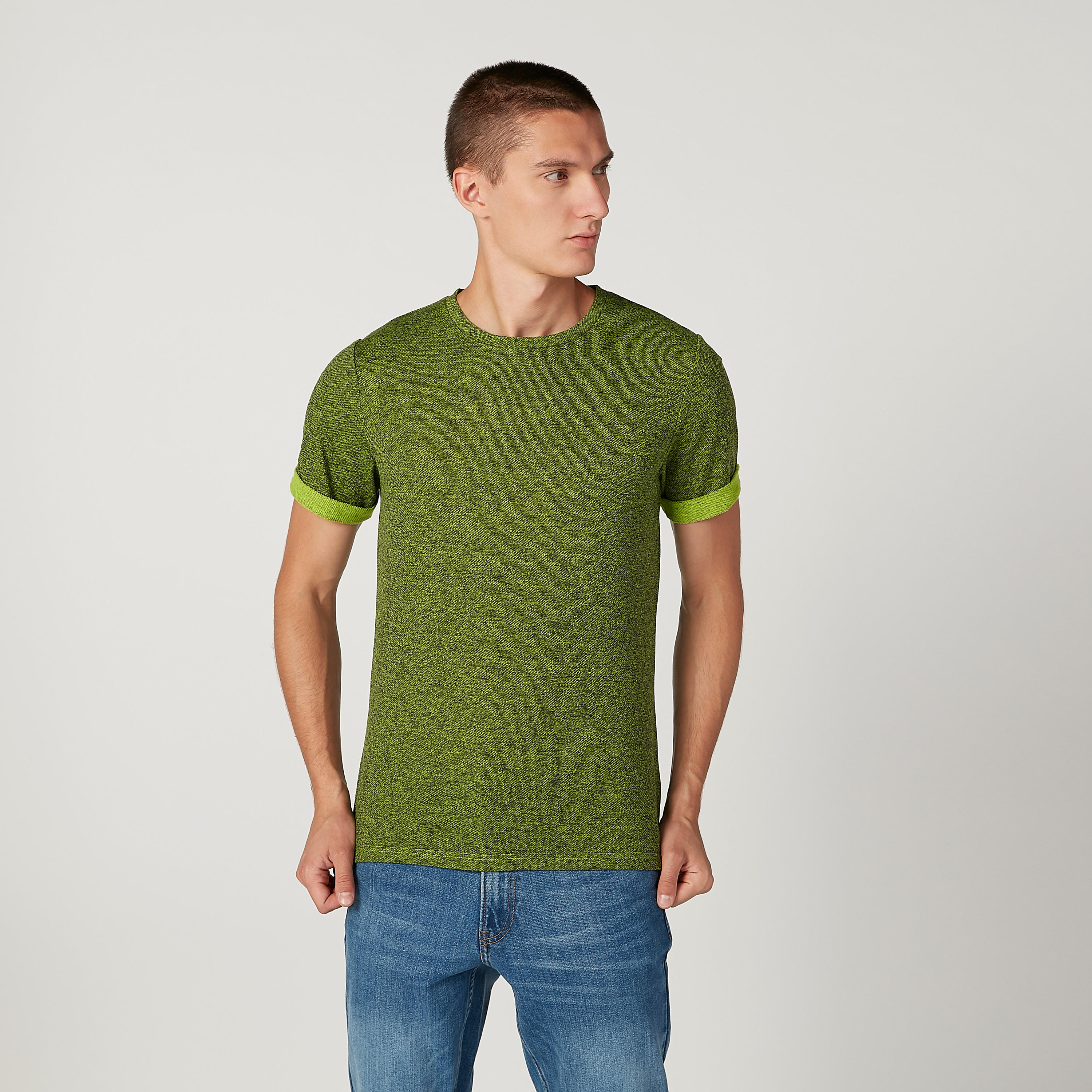 تيشيرت سليم بارز الملمس بياقة مستديرة وأكمام قصيرة من آيكونيك-men-clothing-tshirtsandpolos-tshirts-image-1