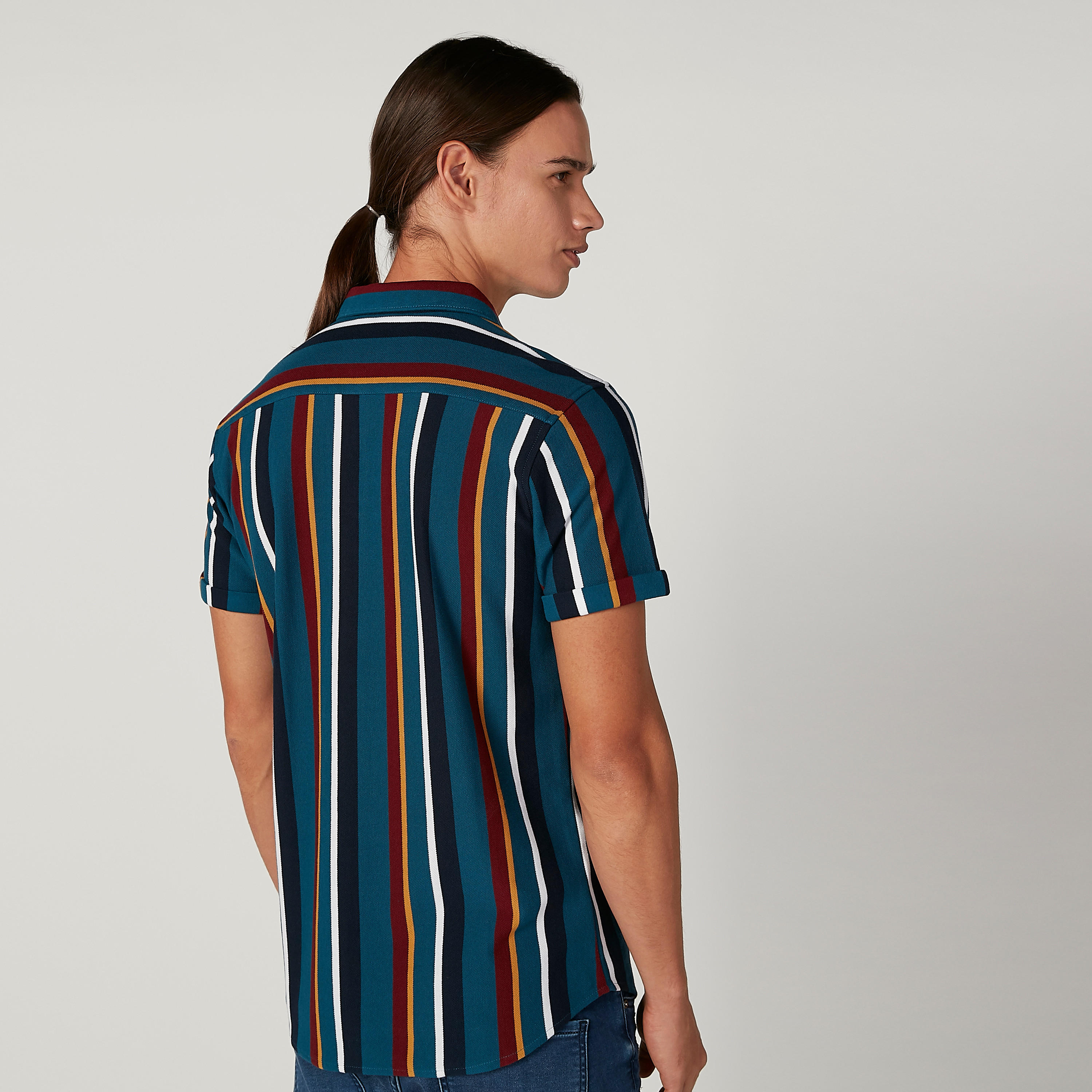 قميص مقلّم بقصّة سليم وأكمام قصيرةمن آيكونيك-men-clothing-shirts-image-2