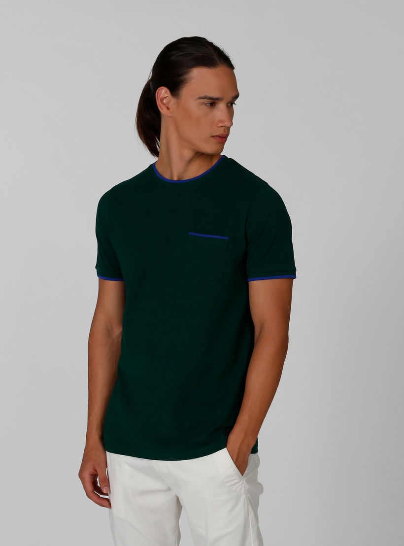تيشيرت سليم بارز الملمس بياقة مستديرة وجيب على الصدر من آيكونيك-men-clothing-tshirtsandpolos-tshirts-image-5