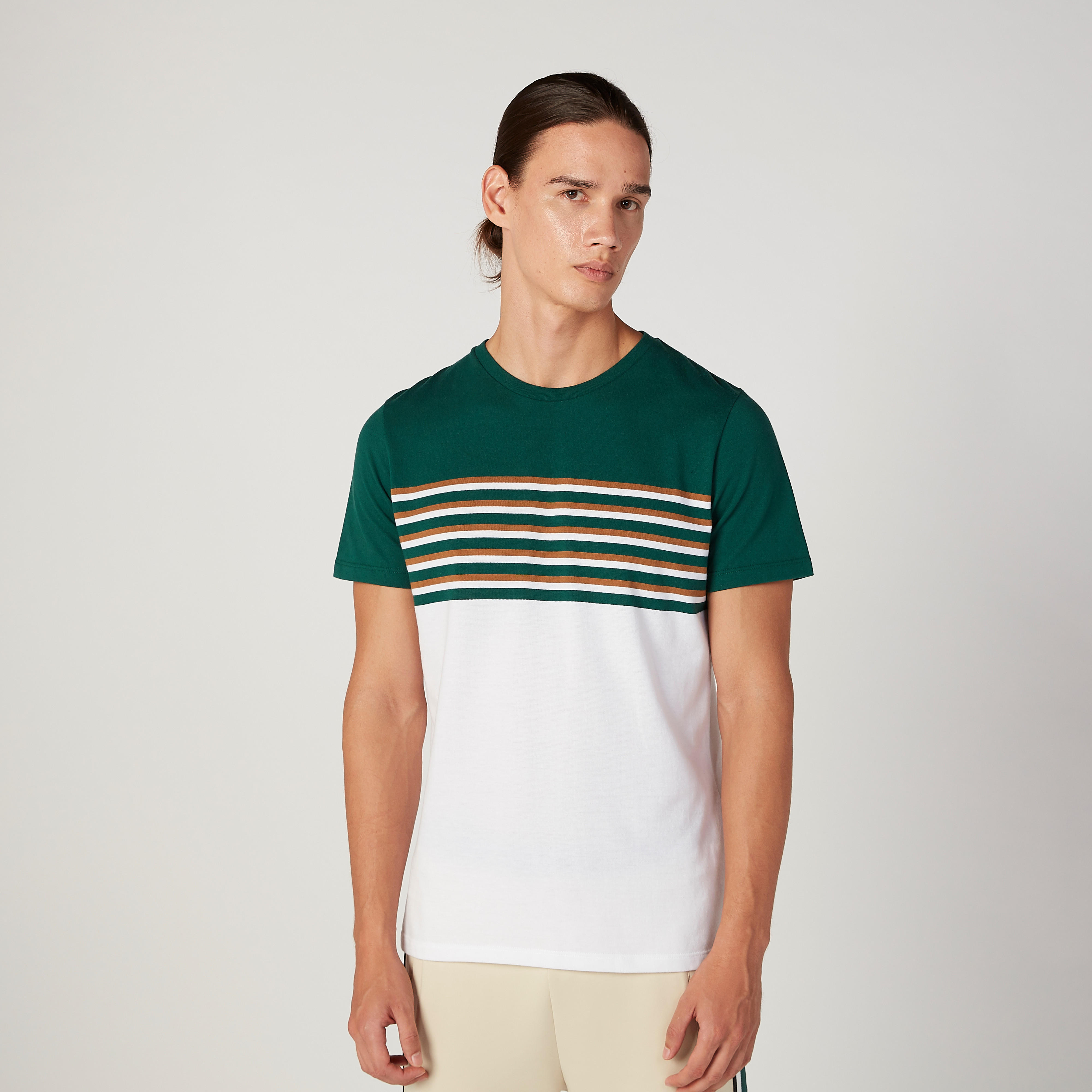 تيشيرت سليم مقلّم بياقة مستديرة وأكمام قصيرة من آيكونيك-men-clothing-tshirtsandpolos-tshirts-image-1
