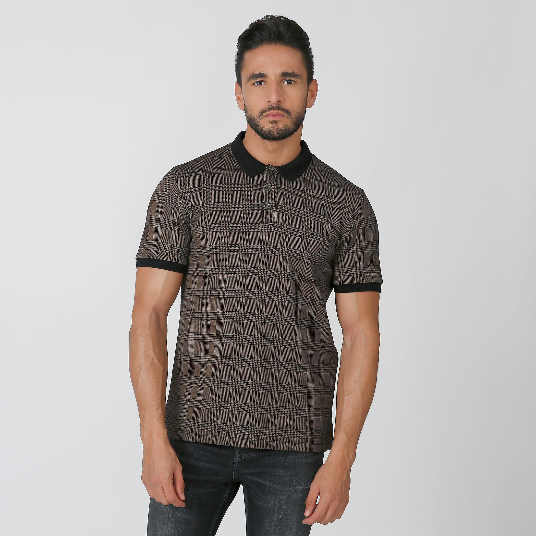 تيشيرت بولو سليم كاروهات بأكمام قصيرة من آيكونيك-men-clothing-tshirtsandpolos-polos-image-1