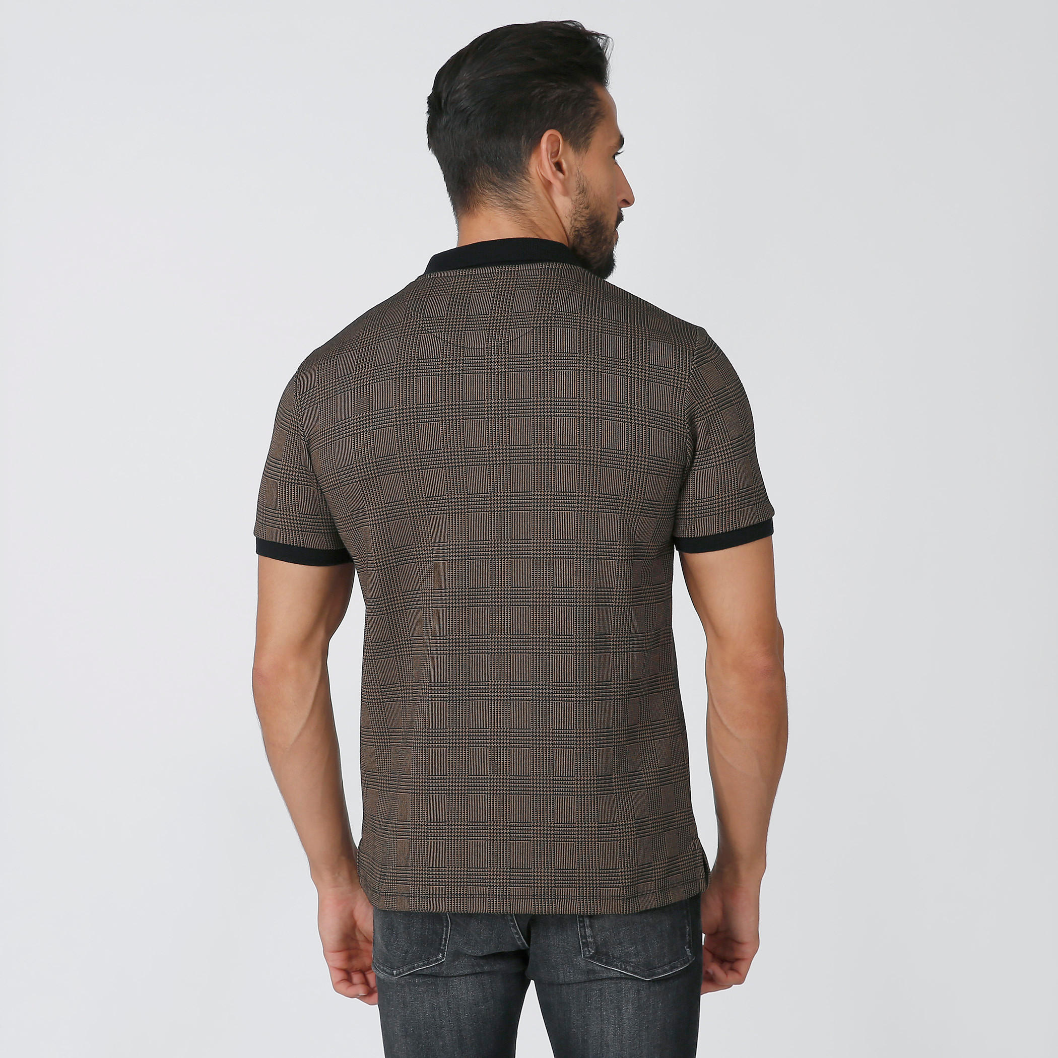 تيشيرت بولو سليم كاروهات بأكمام قصيرة من آيكونيك-men-clothing-tshirtsandpolos-polos-image-3