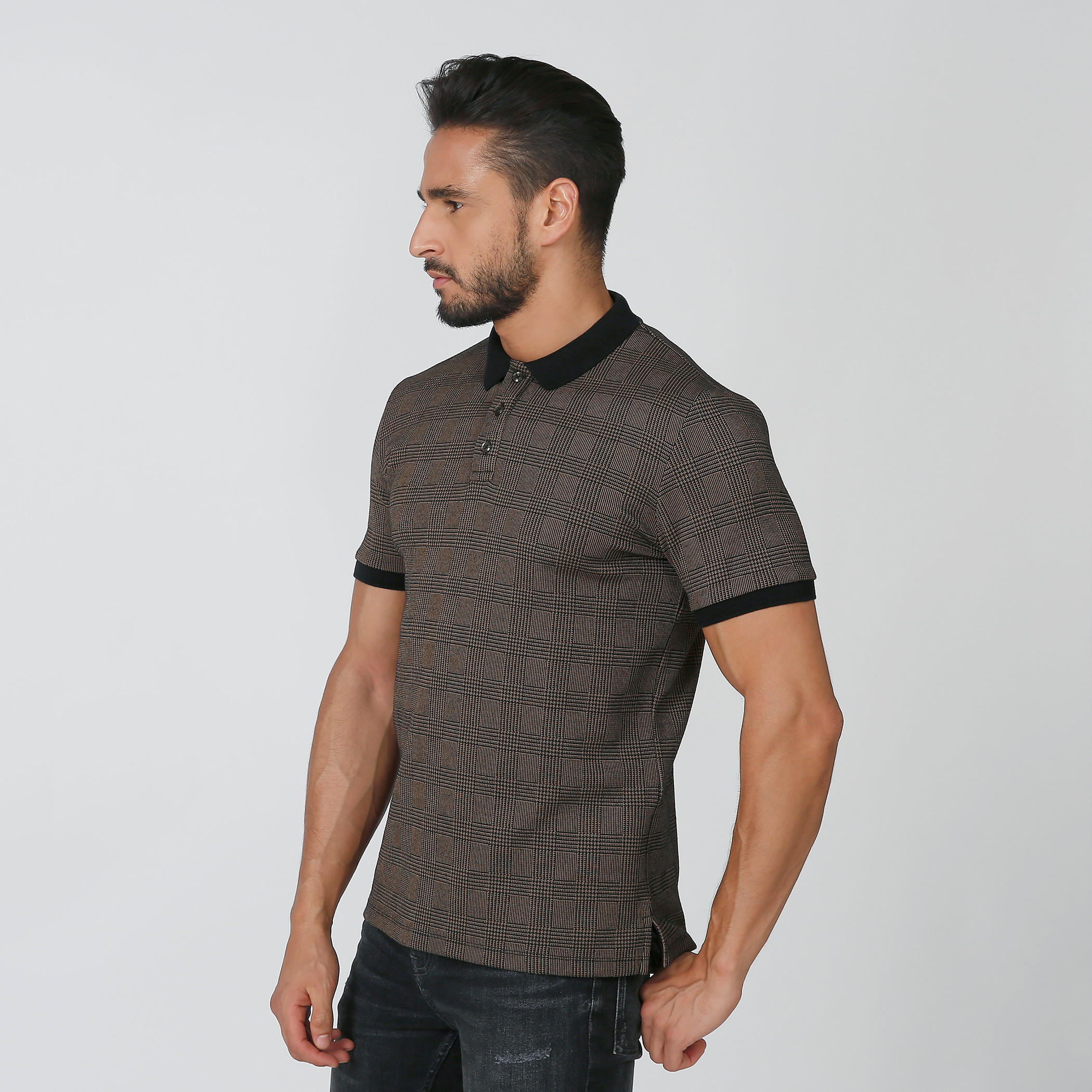 تيشيرت بولو سليم كاروهات بأكمام قصيرة من آيكونيك-men-clothing-tshirtsandpolos-polos-image-5