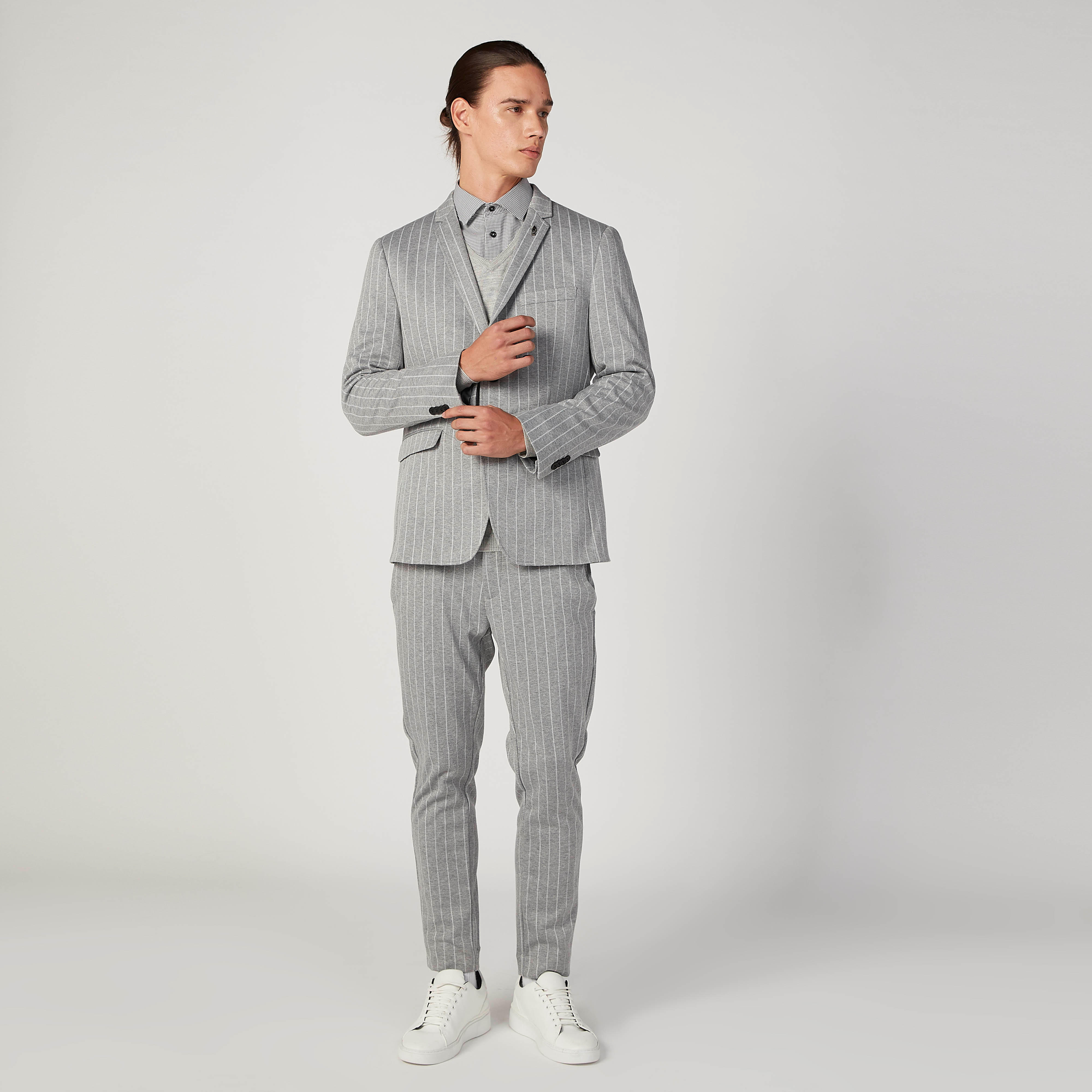 بليزر سليم مقلم بياقة طويلة وأكمام طويلة من آيكونيك-men-winterwear-jacketsandblazers-image-2