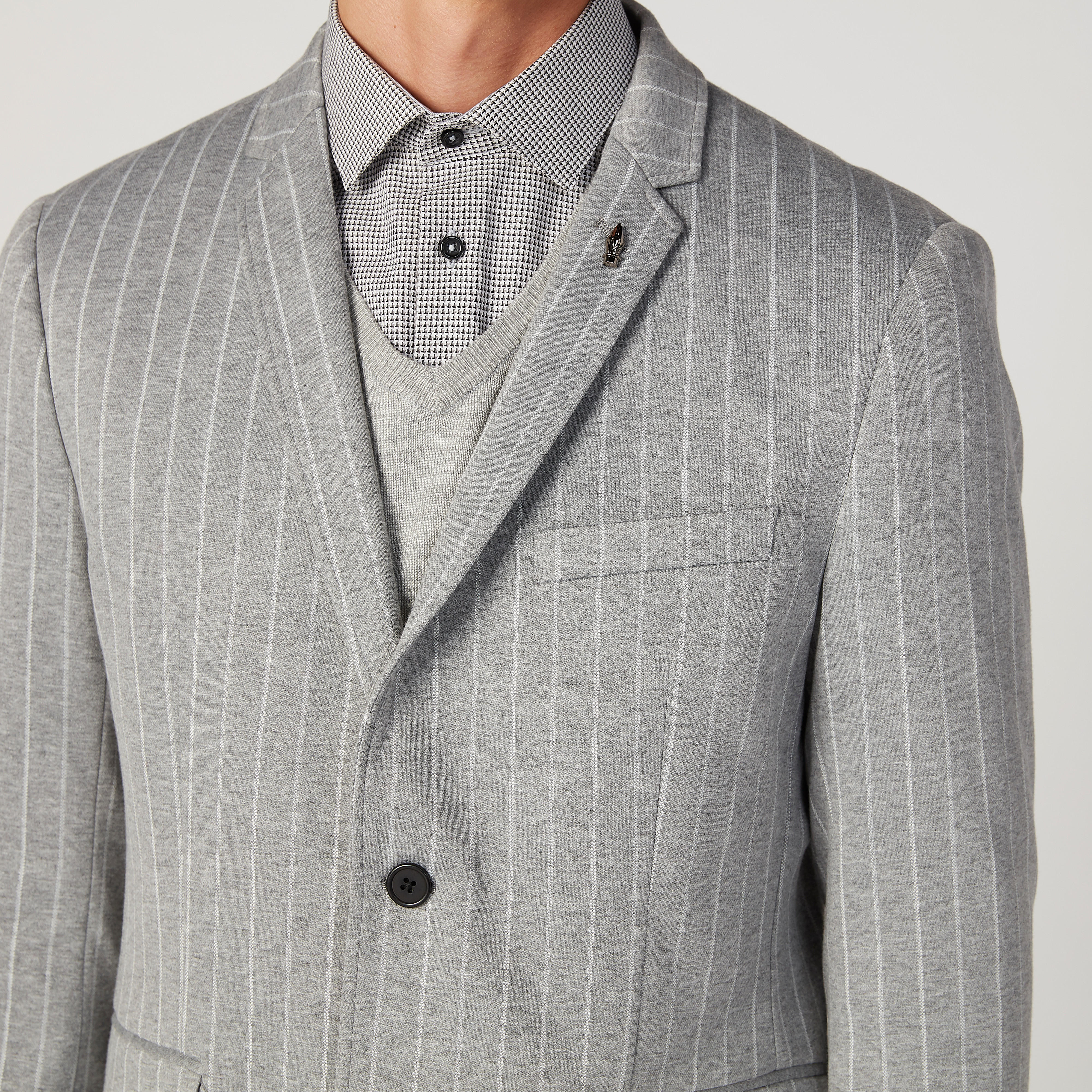 بليزر سليم مقلم بياقة طويلة وأكمام طويلة من آيكونيك-men-winterwear-jacketsandblazers-image-5