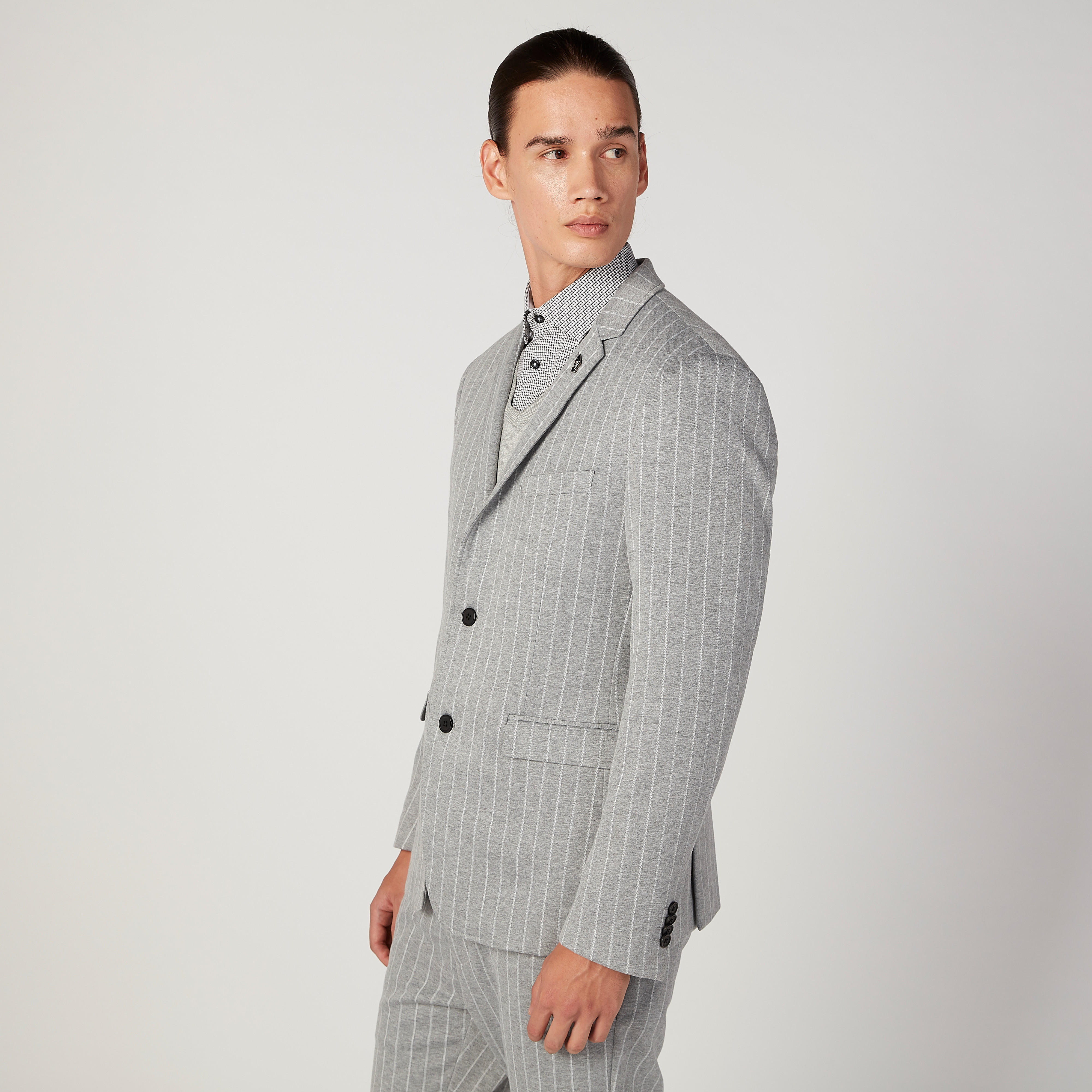 بليزر سليم مقلم بياقة طويلة وأكمام طويلة من آيكونيك-men-winterwear-jacketsandblazers-image-4