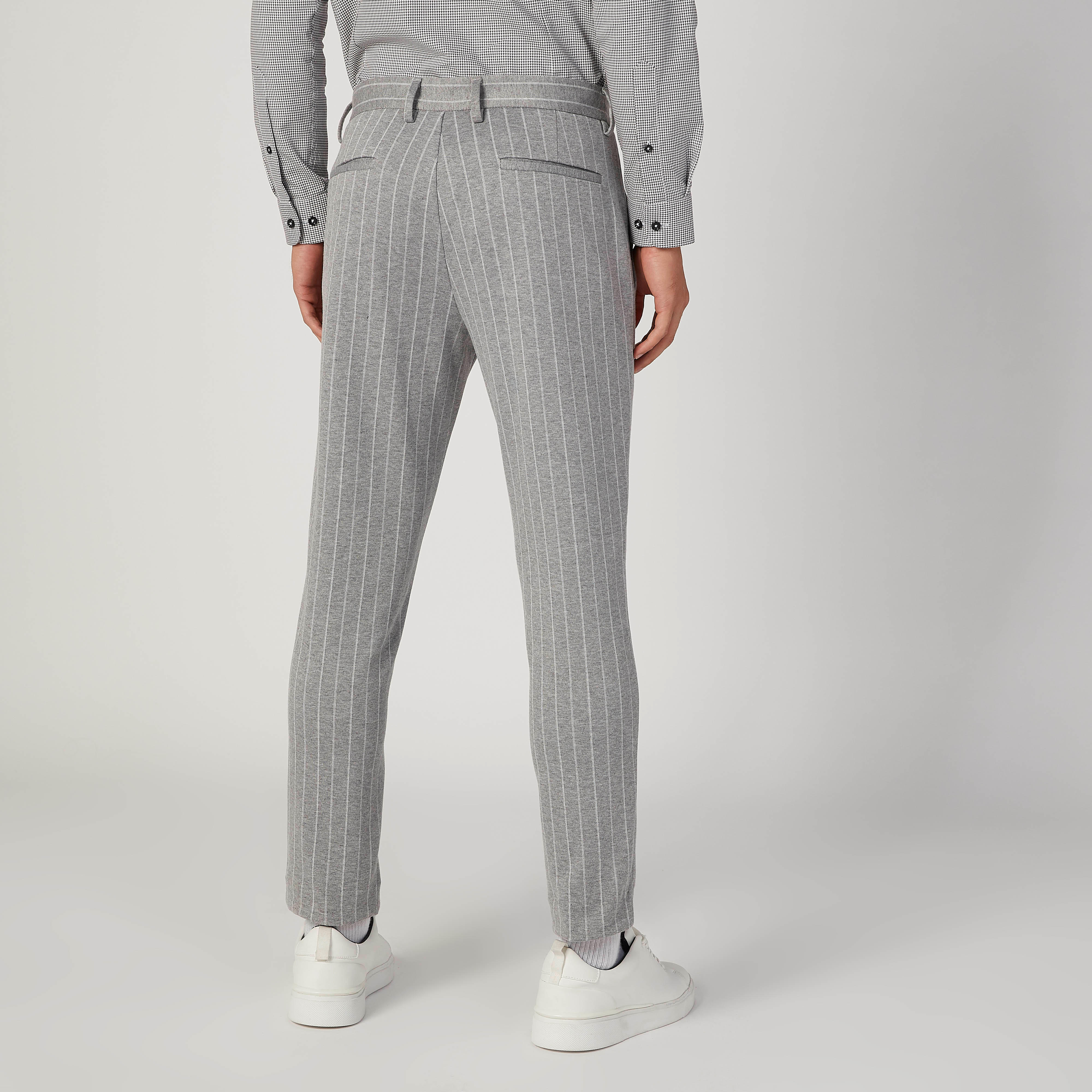 بنطلون سليم مقلّم بخصر متوسط الارتفاع وجيوب من آيكونيك-men-clothing-bottoms-trousersandchinos-trousers-image-4