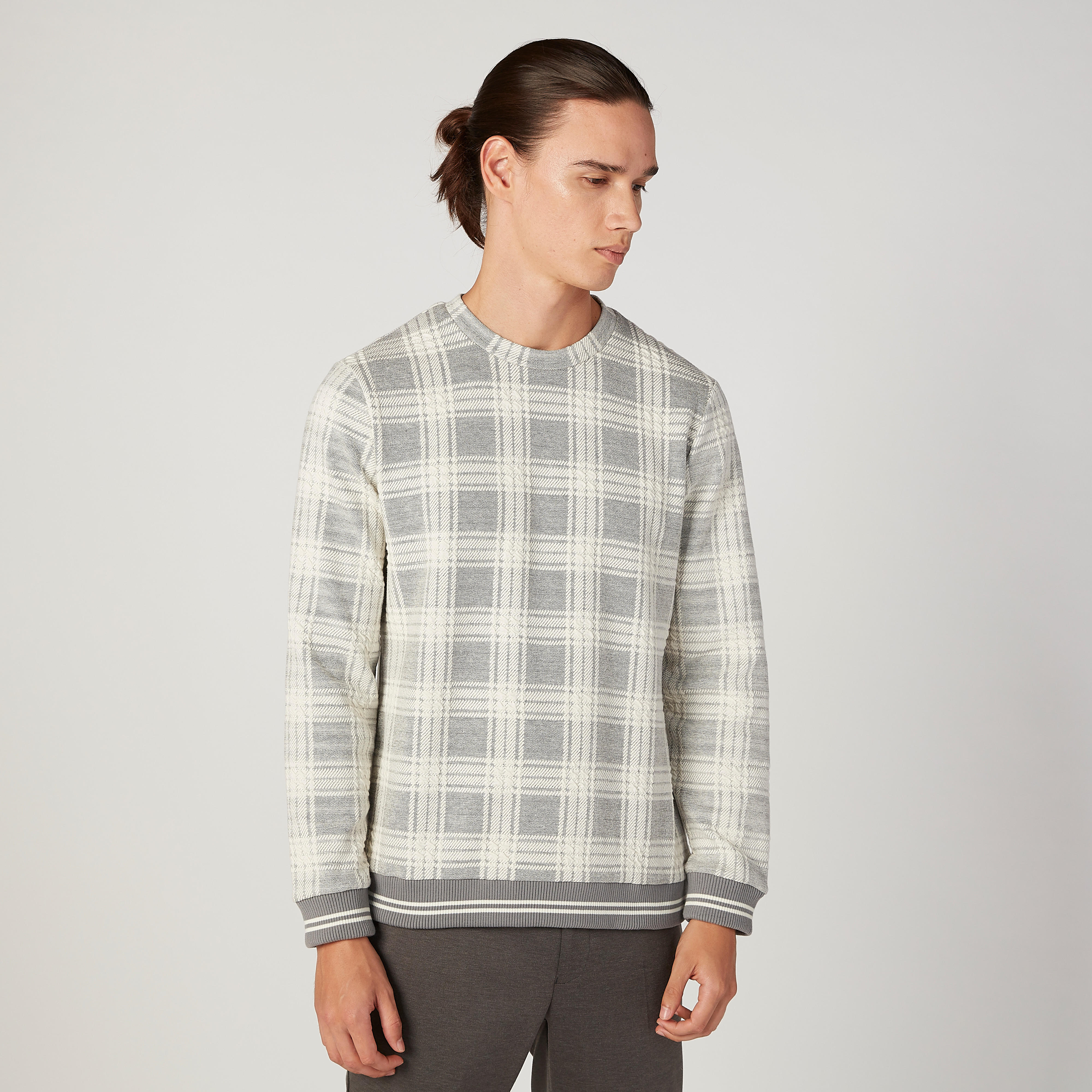 Iconic Slim Fit Checked Sweatshirt with Ribbed Hems-men-winterwear-hoodiesandsweatshirts-image-1