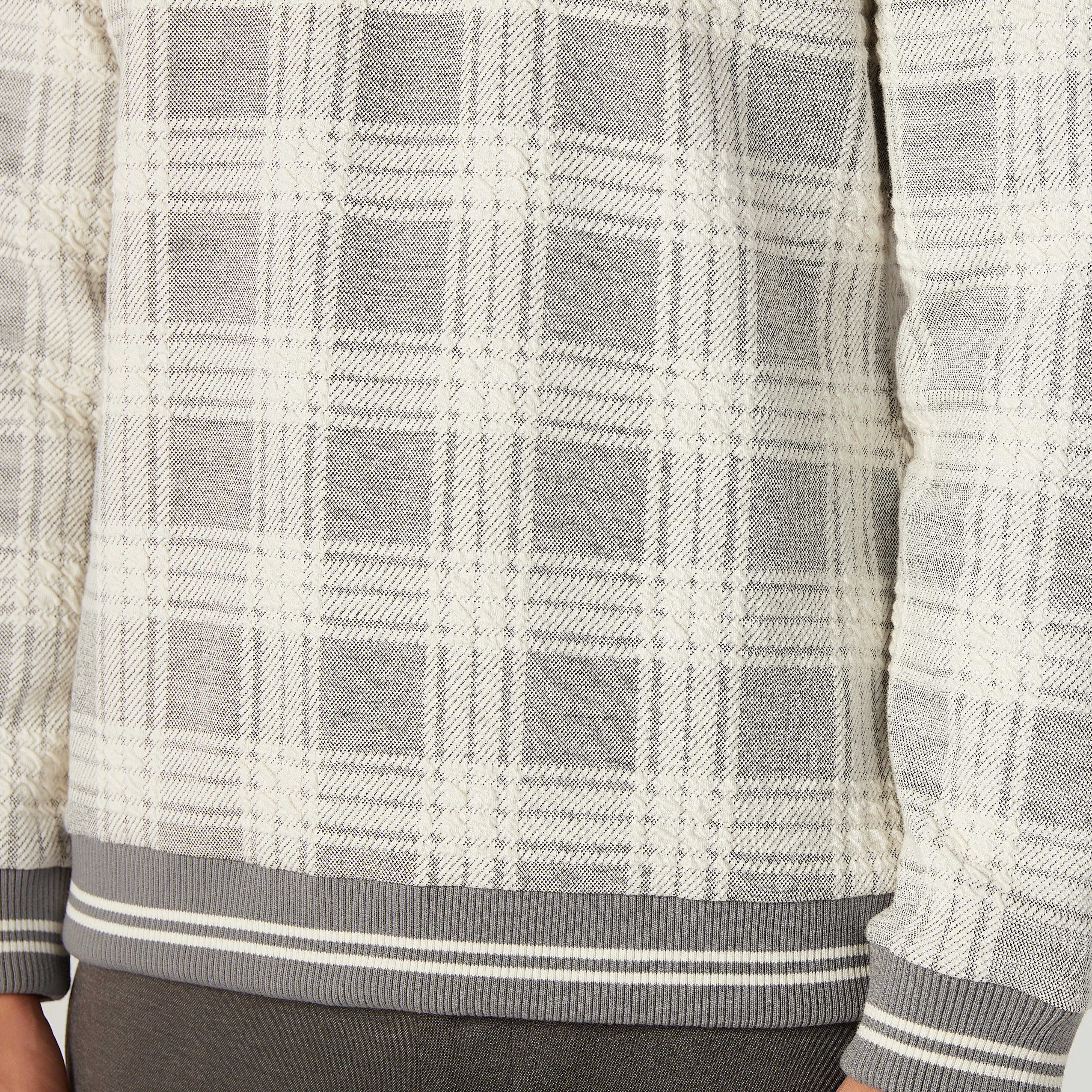 Iconic Slim Fit Checked Sweatshirt with Ribbed Hems-men-winterwear-hoodiesandsweatshirts-image-3