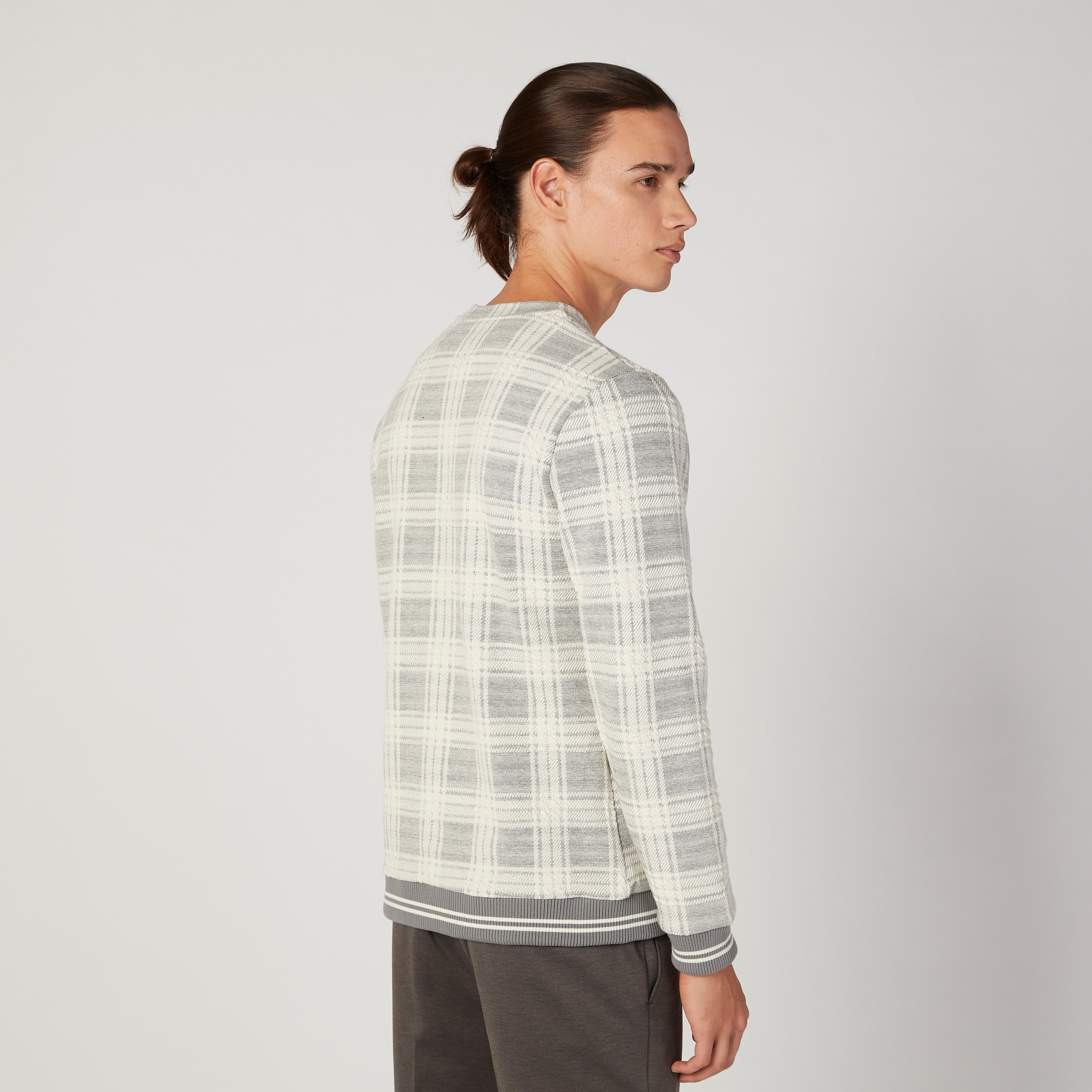 Iconic Slim Fit Checked Sweatshirt with Ribbed Hems-men-winterwear-hoodiesandsweatshirts-image-4