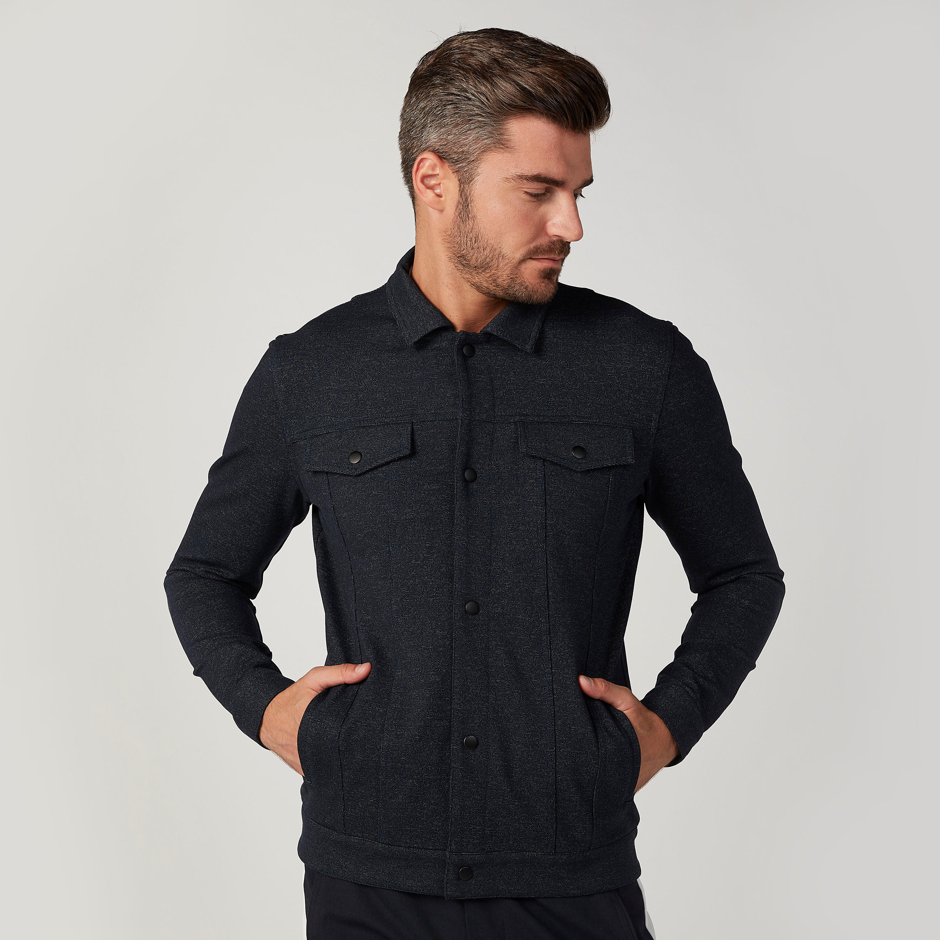 Iconic Textured Trucker Jacket with Long Sleeves and Flap Pockets-men-clothing-jacketsandblazers-jackets-image-1