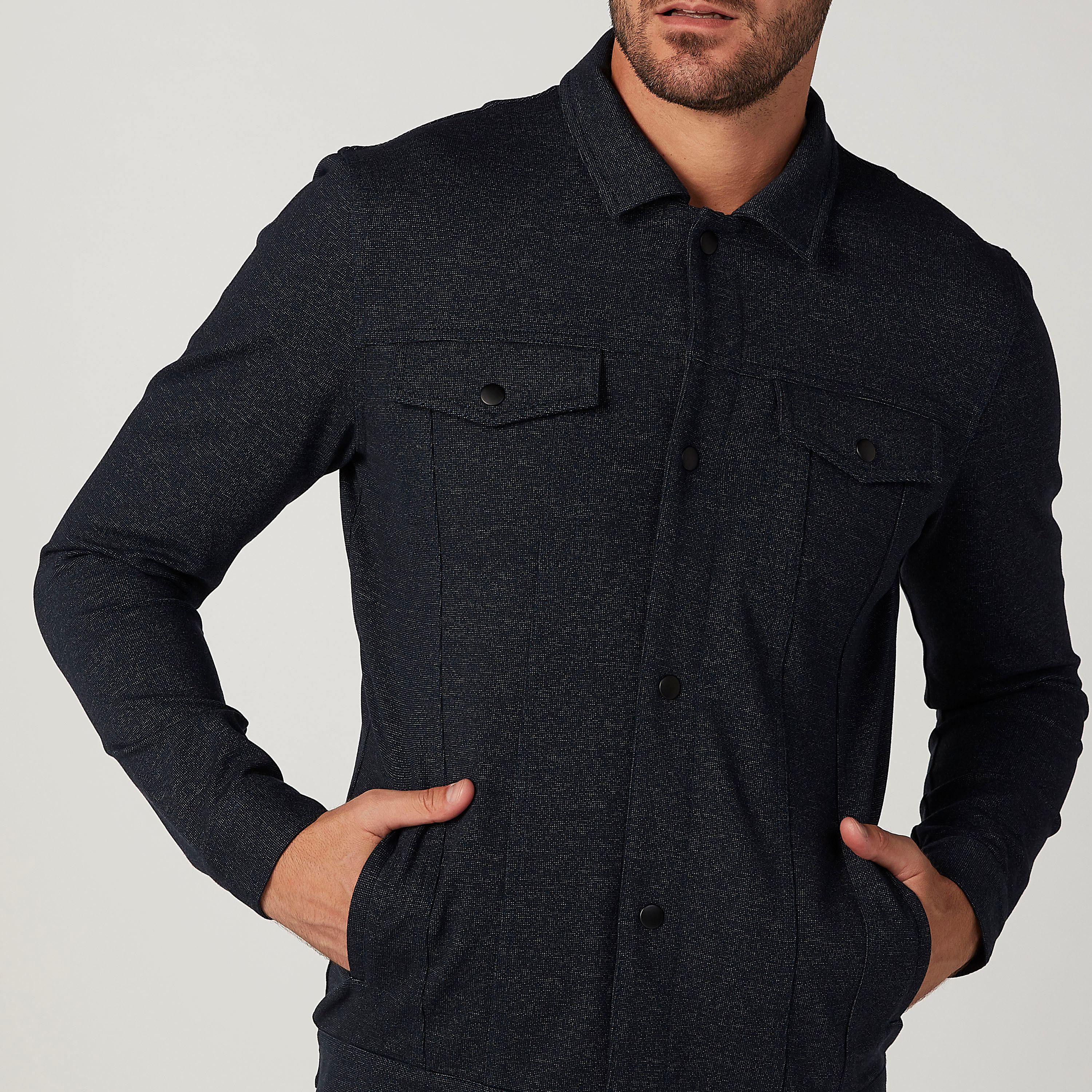 Iconic Textured Trucker Jacket with Long Sleeves and Flap Pockets-men-clothing-jacketsandblazers-jackets-image-3