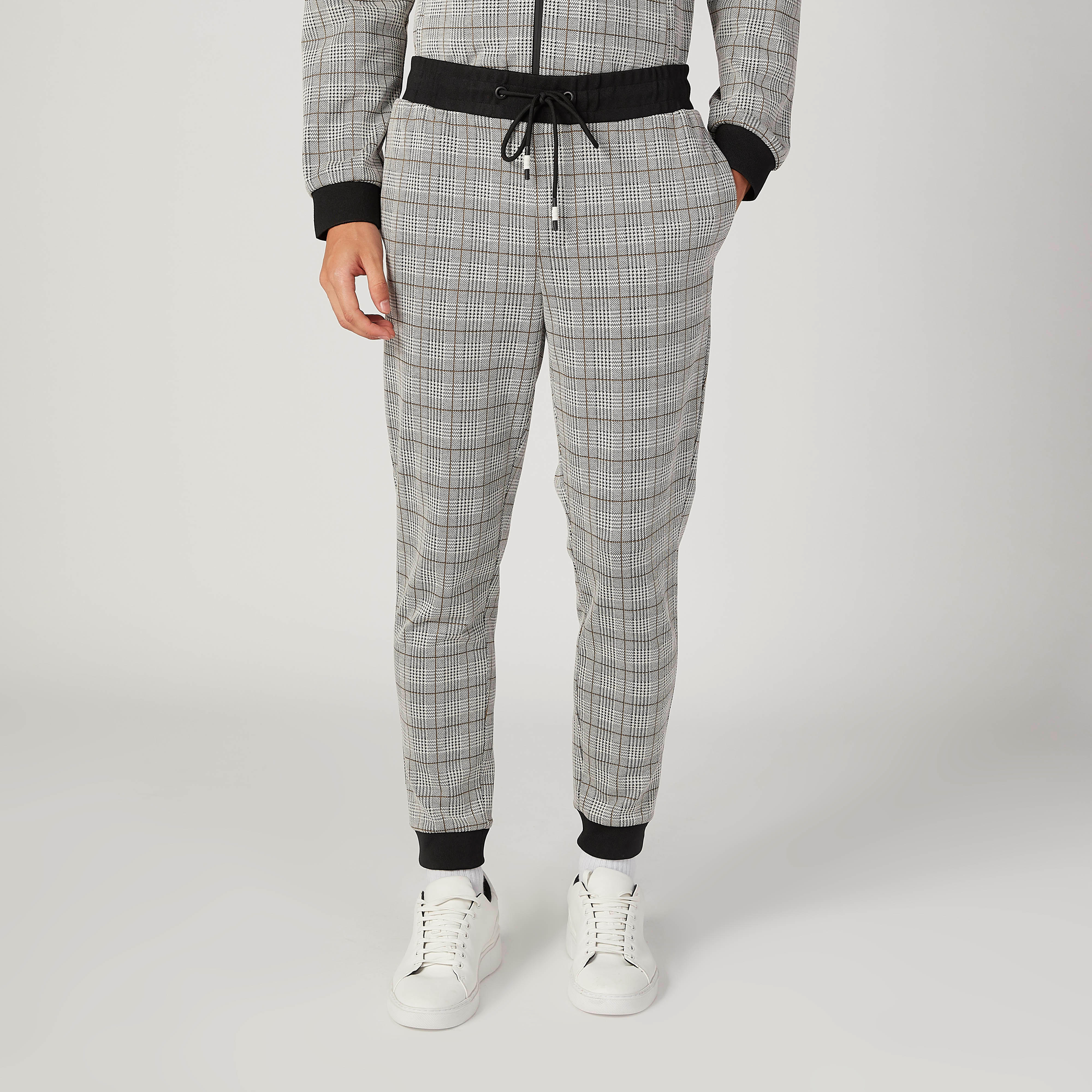 بنطلون رياضي كاروهات بقصة سليم ورباط خصر من آيكونيك-men-clothing-bottoms-joggers-image-1