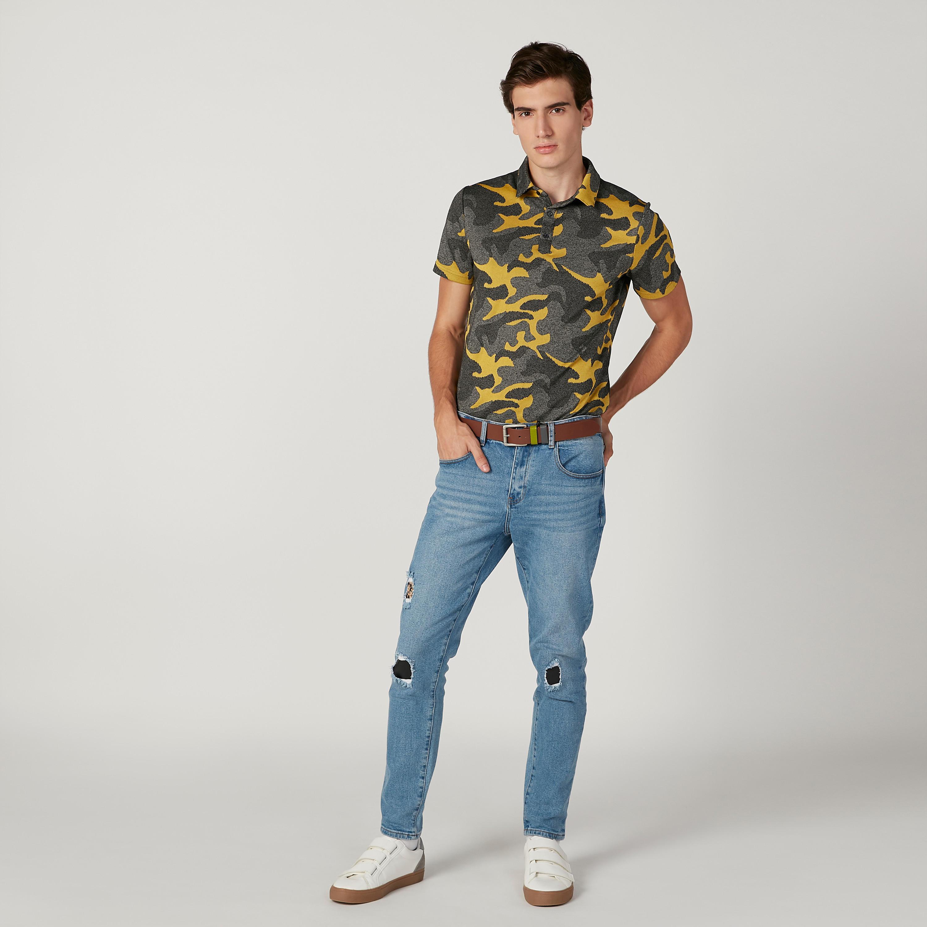 تيشيرت سليم وأكمام قصيرة وطبعات مموهة من آيكونيك-men-clothing-tshirtsandpolos-polos-image-2
