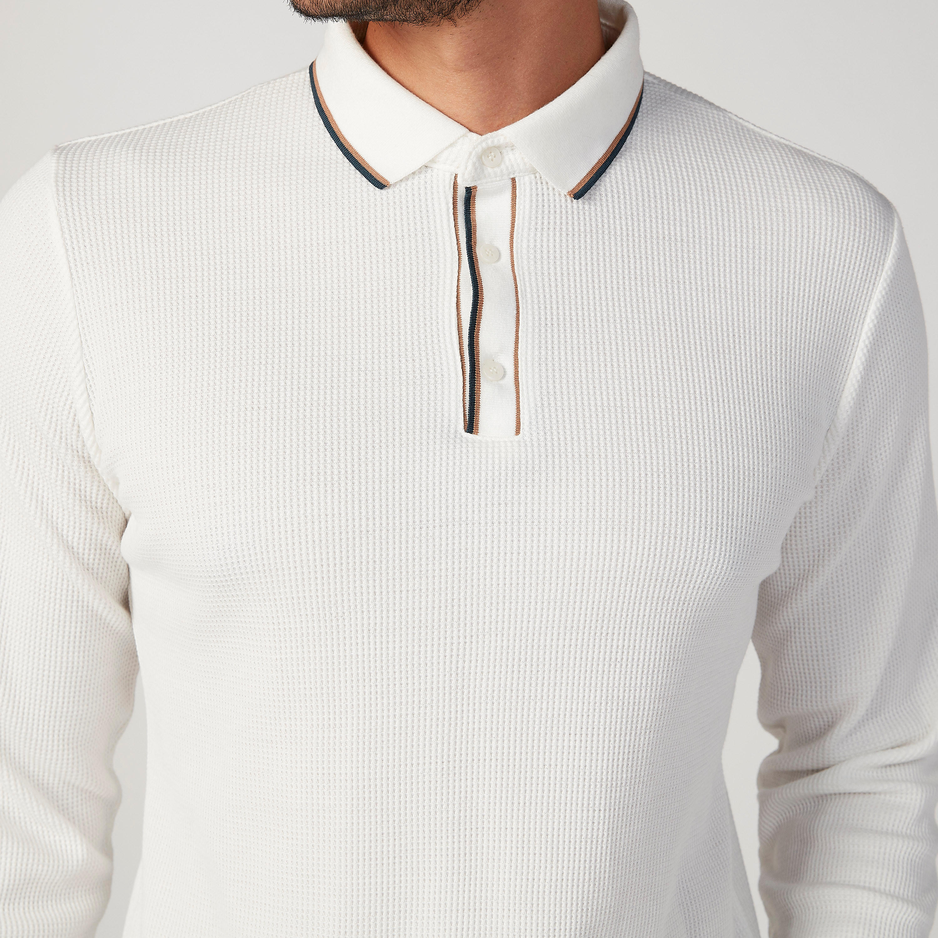تيشيرت بولو سليم فيت بارز الملمس بأكمام طويلة من آيكونيك-men-clothing-tshirtsandpolos-polos-image-3