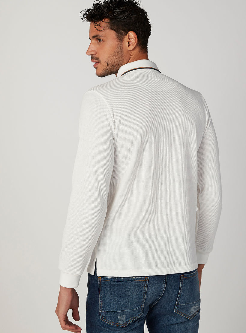 تيشيرت بولو سليم فيت بارز الملمس بأكمام طويلة من آيكونيك-men-clothing-tshirtsandpolos-polos-image-4