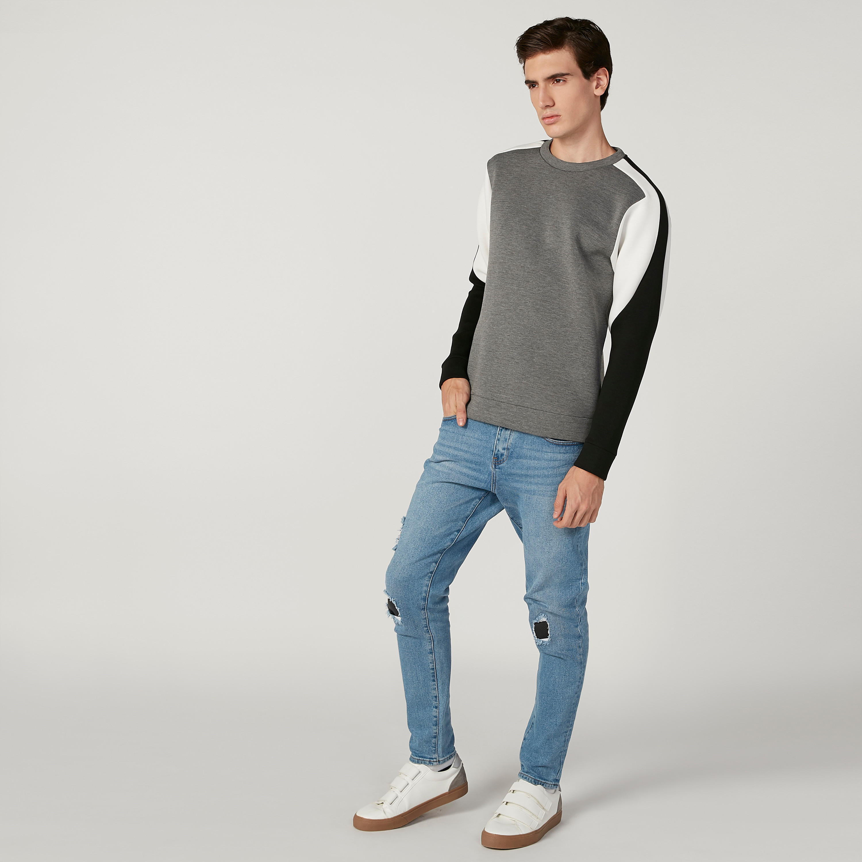 سويت شيرت سليم بكتل ألوان بياقة ضيّقة وأكمام طويلة من آيكونيك-men-winterwear-hoodiesandsweatshirts-image-2
