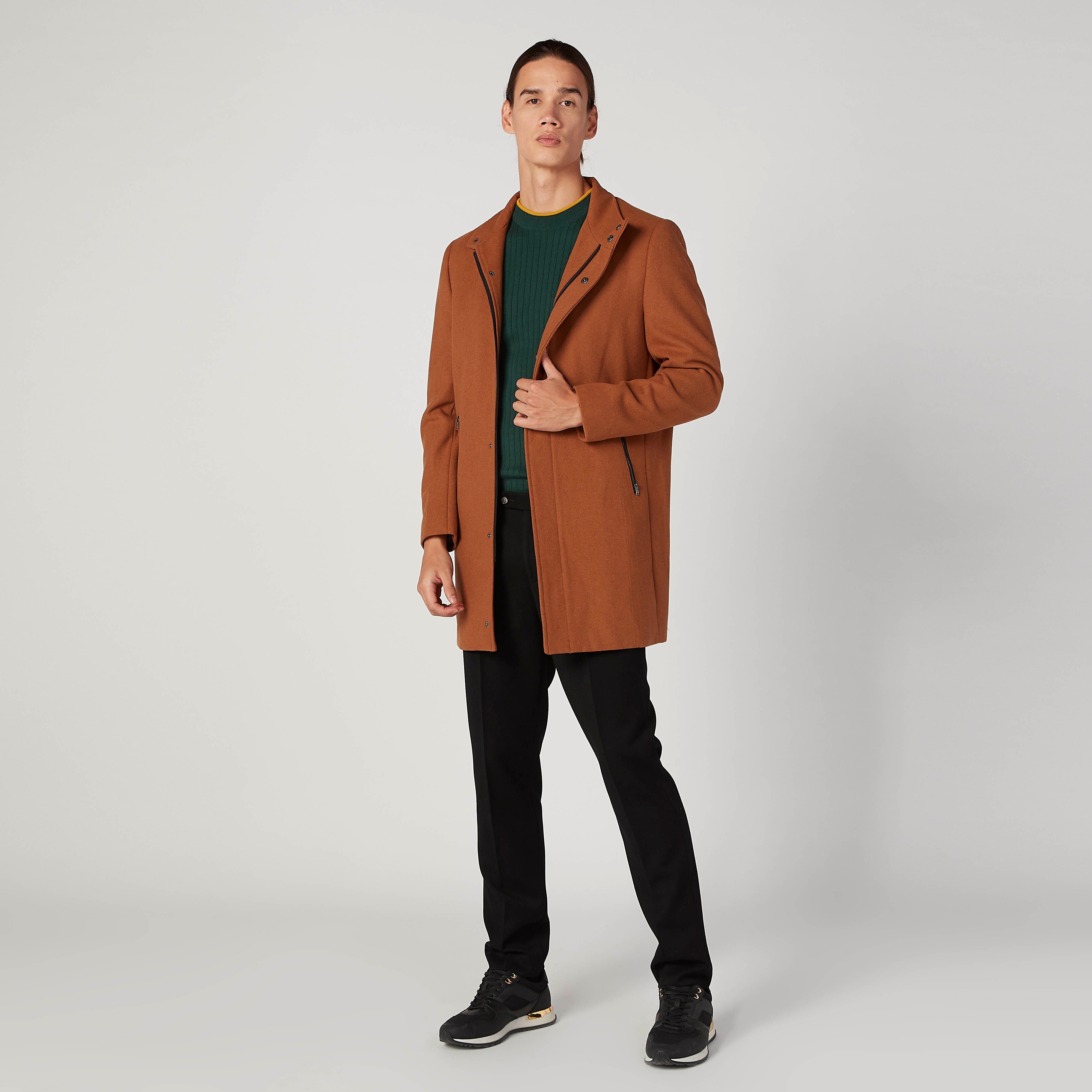جاكيت سليم سادة بياقة عالية وأكمام طويلة من آيكونيك-men-clothing-jacketsandblazers-coats-image-4