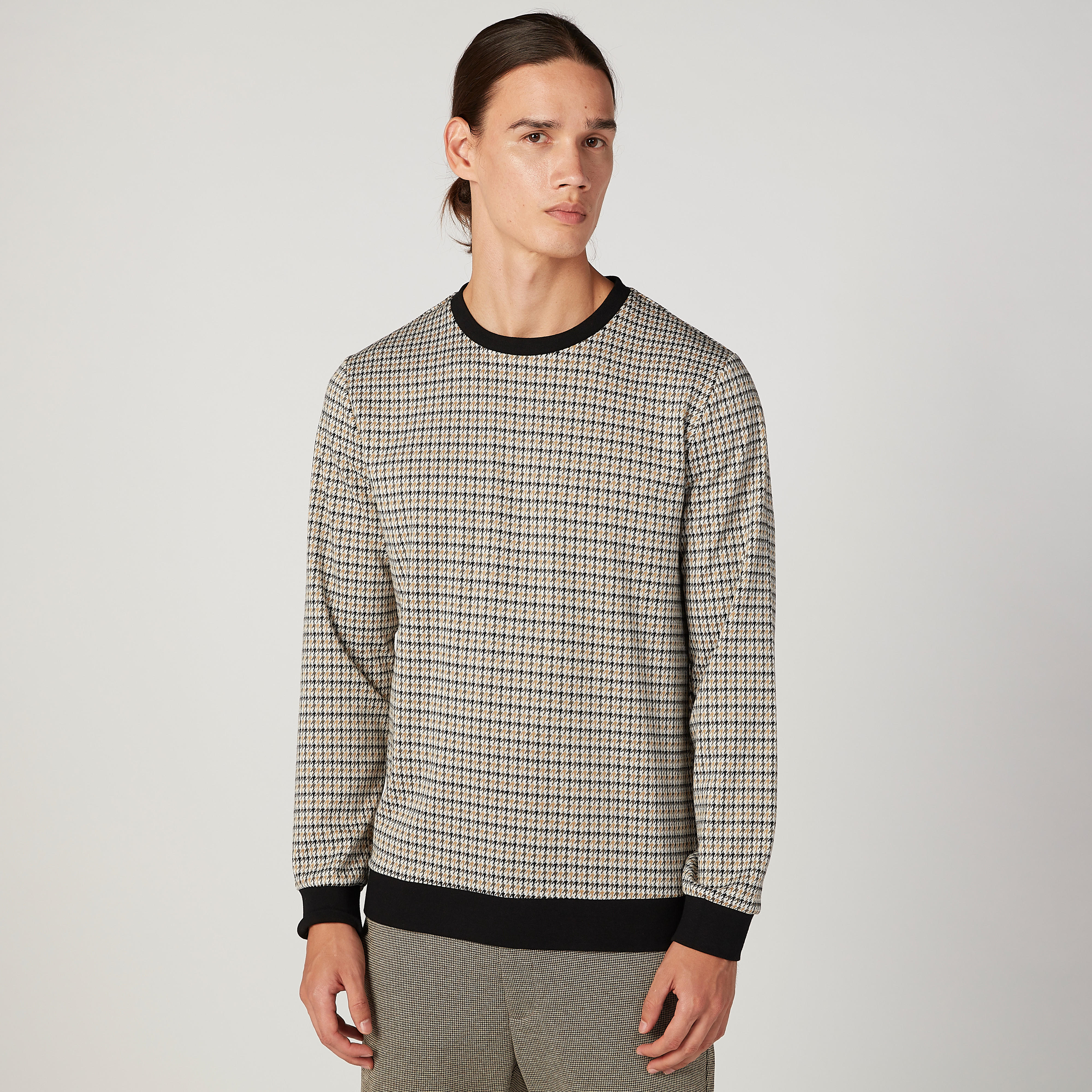 سويت شيرت سليم كاروهات بياقة ضيّقة وأكمام طويلة من آيكونيك-men-winterwear-hoodiesandsweatshirts-image-1