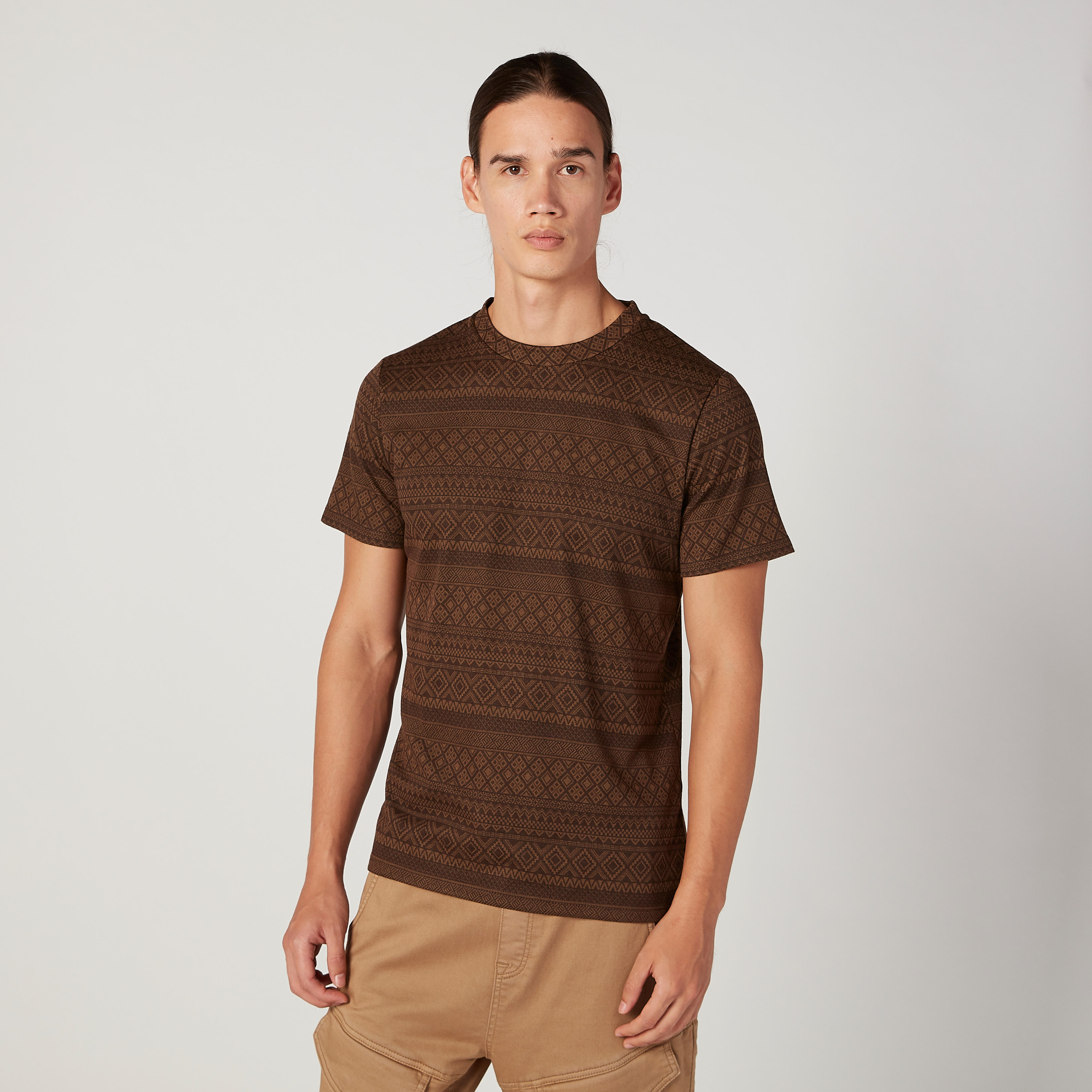 تيشيرت سليم بارز الملمس بياقة مستديرة وأكمام قصيرة من آيكونيك-men-clothing-tshirtsandpolos-tshirts-image-1